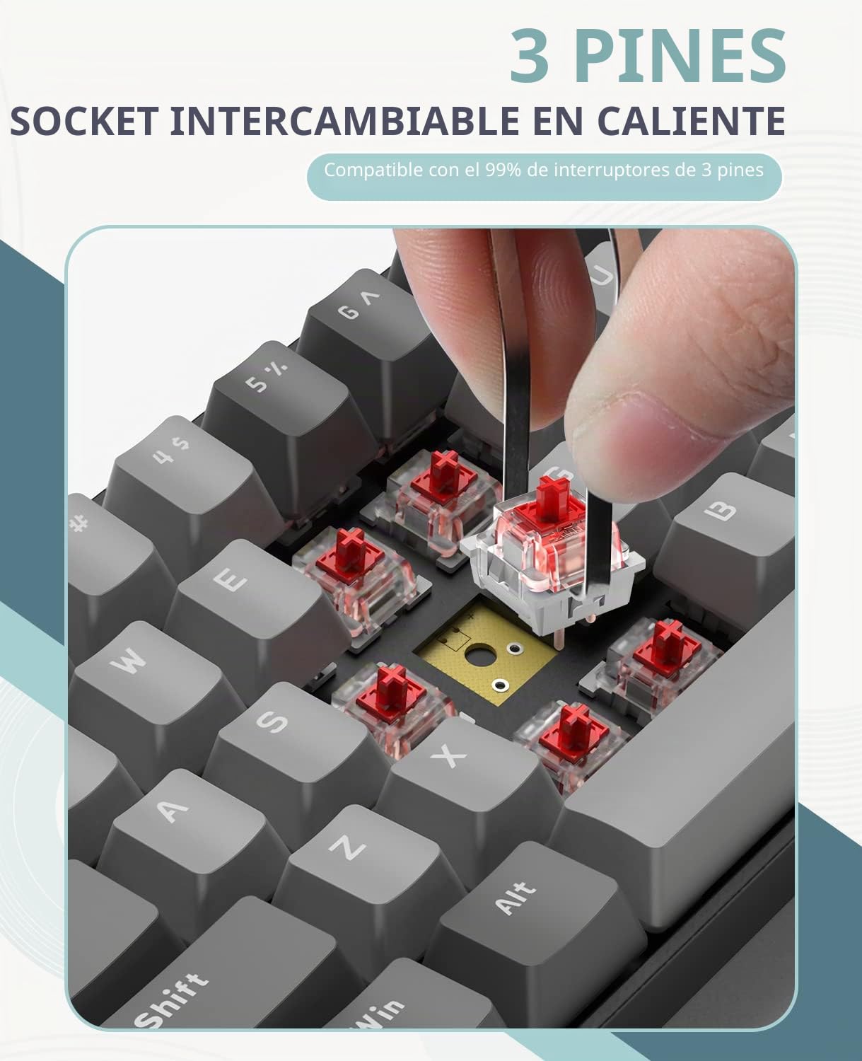 MAGIC-REFINER RK68 Teclado Inalambrico, Teclado Mecánico Gaming 60%, Apex Pro Mini Modo Dual 2.4Ghz/Bluetooth 5.0 Interruptor Rojo Hot Swap con Receptor 2 en 1 para PC/Mac/Tableta/Teclado QWERTY US