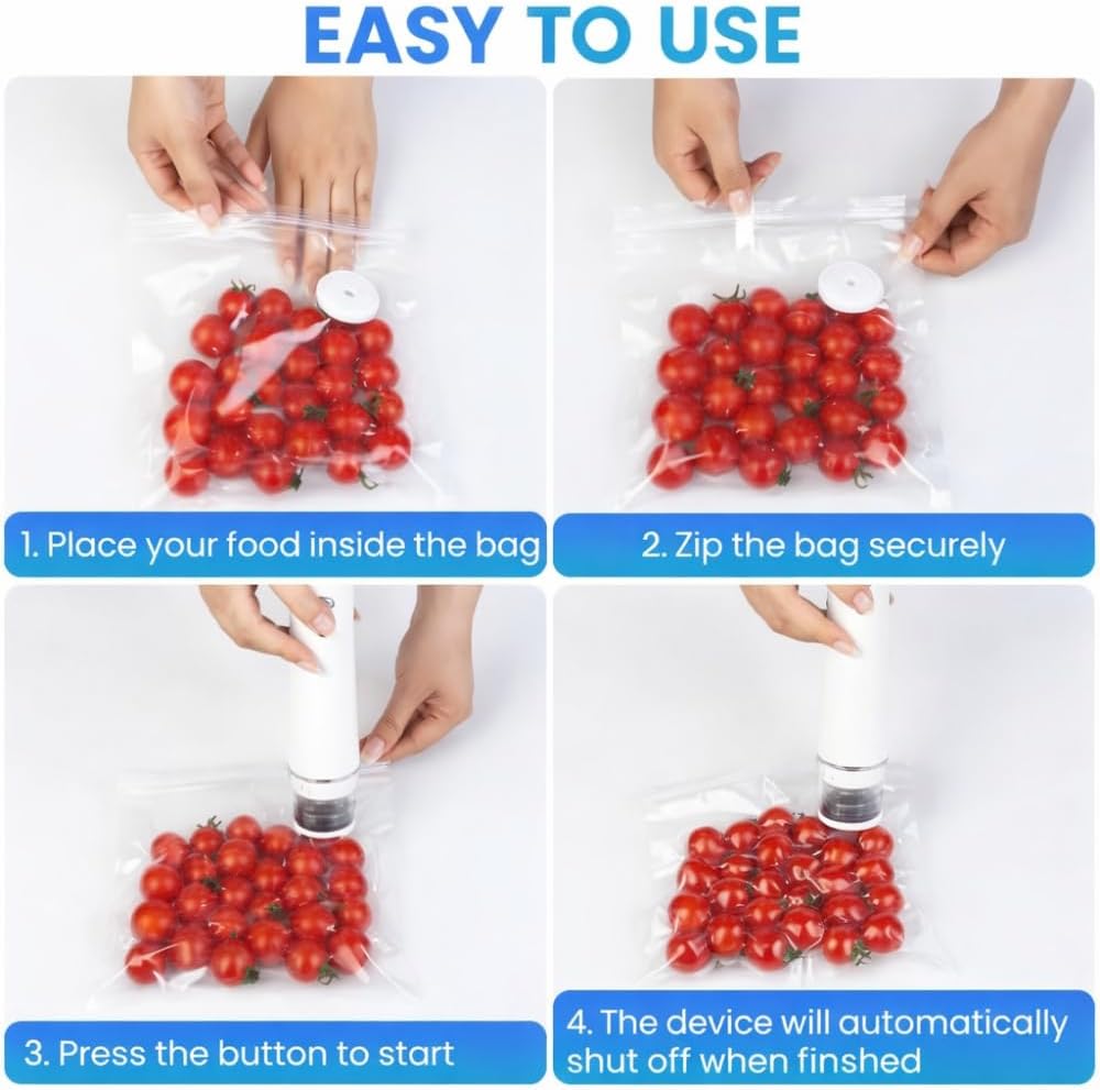 Preserve Compact Vacuum Sealer for Food (Vacuum Sealer Machine + 30 Reusable Vacuum Bags) Powerful Handheld Vacuum Sealer Machine, Seal Meal Saver, Portable Food Sealer