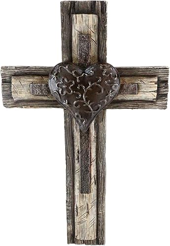 Ebros Gift Placa decorativa de metal con forma de corazón de imitación de madera sintética en capas de 12 pulgadas de alto, diseño tribal del