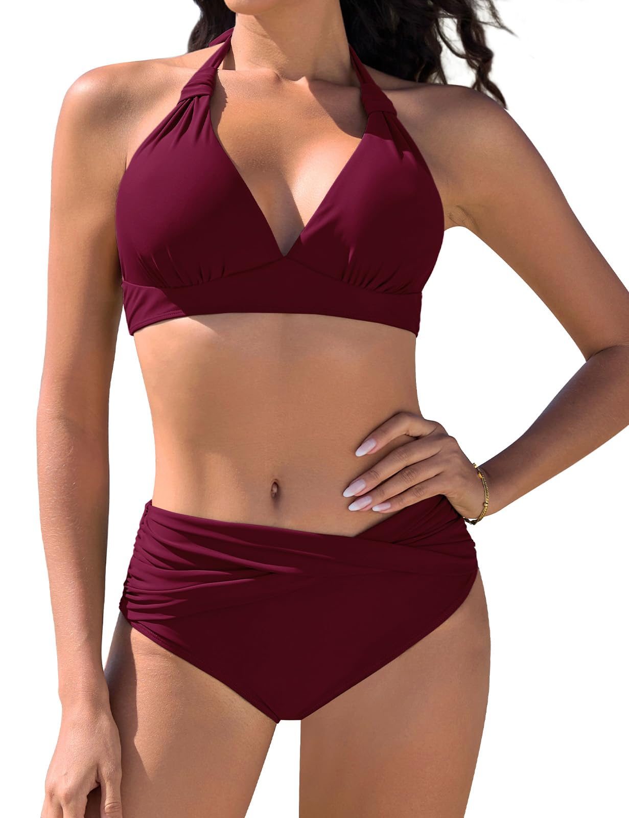 Vijamiy Bikini Damen Set Push Up Bikinis Zweiteiliger Bademode Swimsuit Träger Oberteil mit Nackenbügel