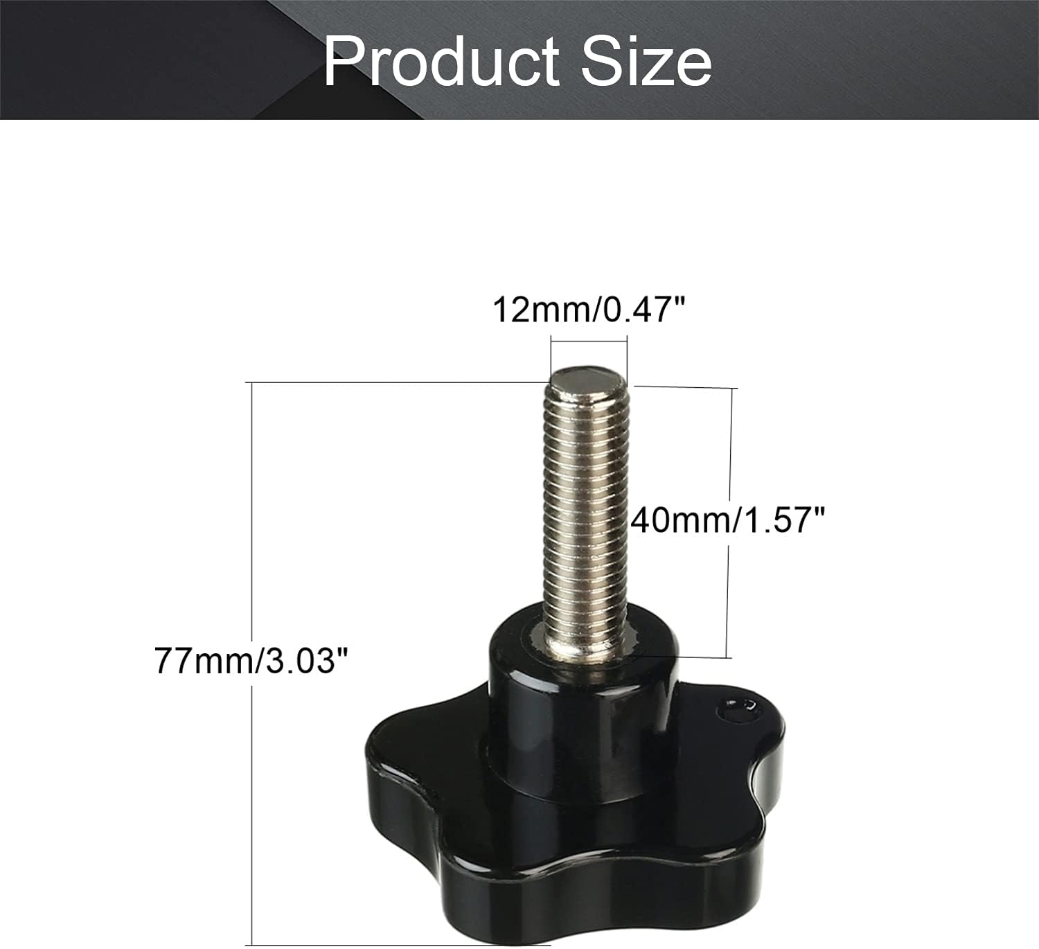 Othmro 5Pcs M12 Black Handle 65mmx40mm Galvanized Star Head Male Screw Type Clamping Knob Star Knobs Five Star Handle Threaded Knobs for Saw Drill Press Lathe Routing Jigs(Without Washer)