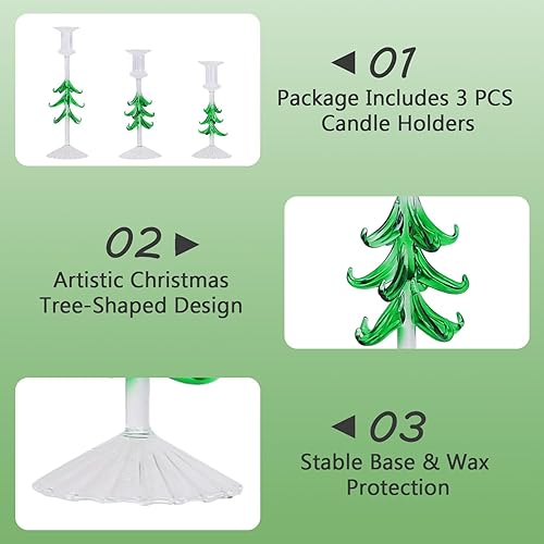Miniatura 3 de NEEDOMO Decoraciones de Navidad para interiores, juego de 3 candelabros de cristal para árbol de Navidad para decoración del hogar, portavelas