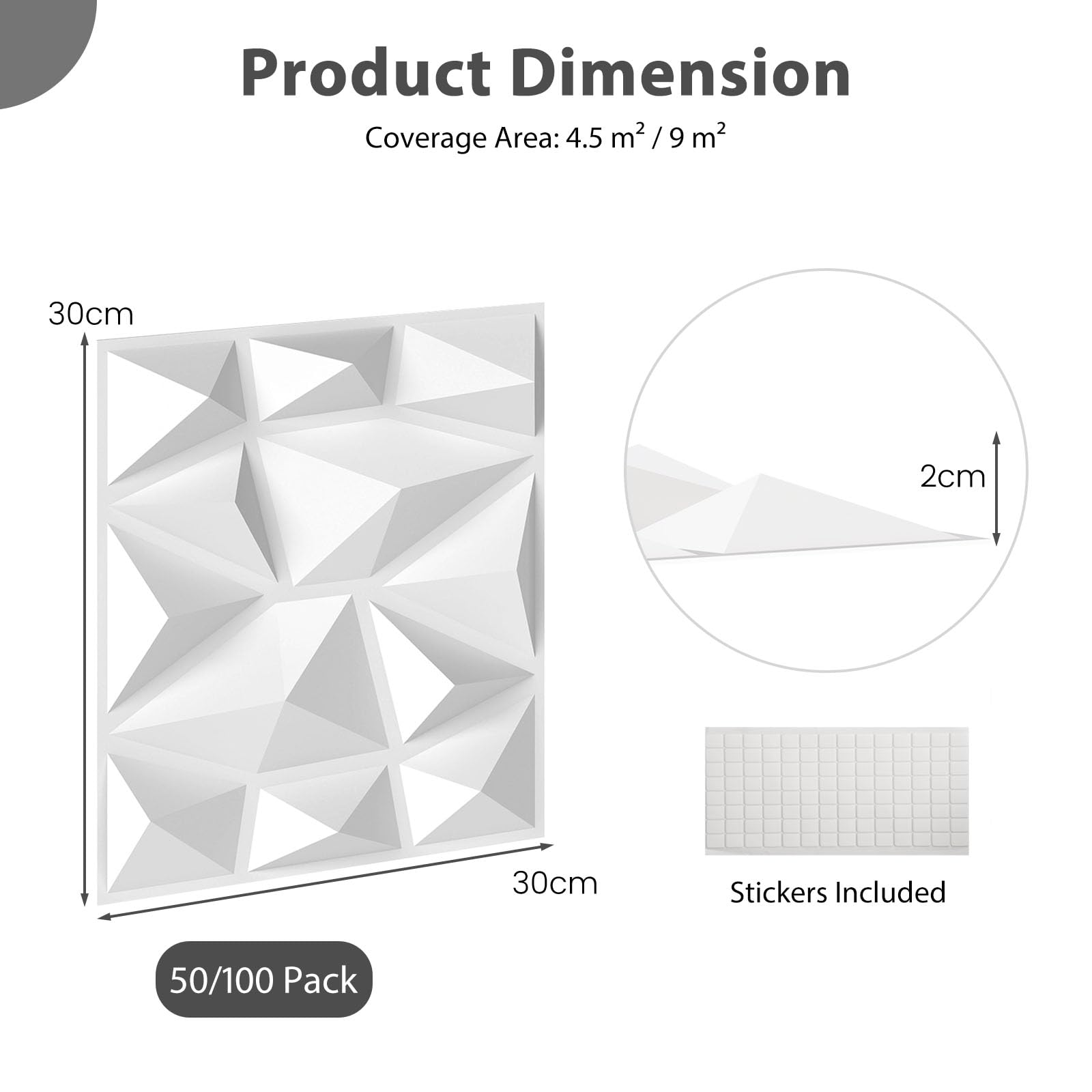 LIFEZEAL 50/100 pezzi 3D Pannelli decorativi da parete, pannelli decorativi a forma di diamante, decorazione murale DIY per interni, pannelli decorativi in PVC per soffitto e murales per casa e