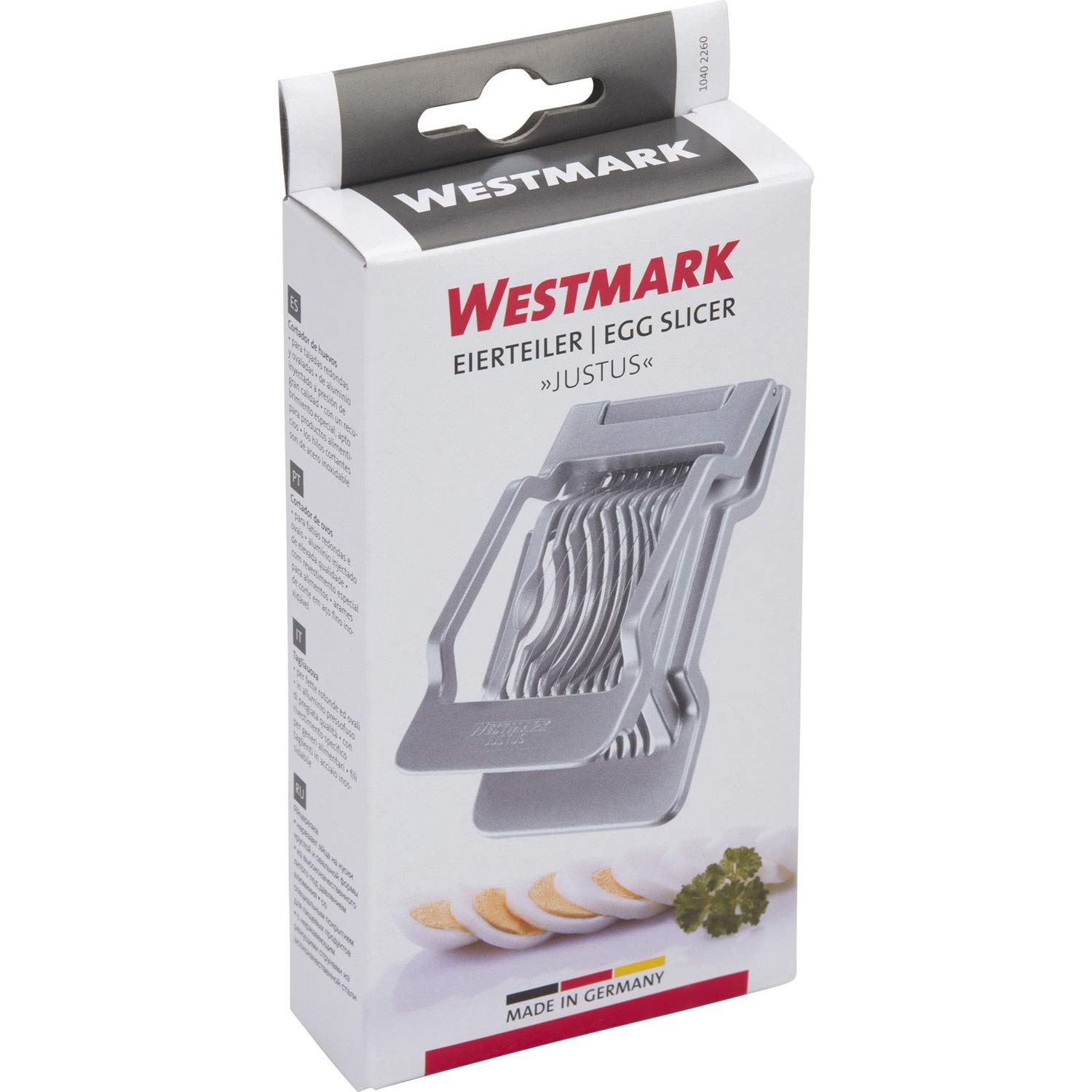 Westmark Cortador de huevos para rebanadas redondas y ovaladas, Alambres de corte tensados ​​individualmente de acero inoxidable, Aluminio/acero inoxidable, Justus, Gris, 10402260