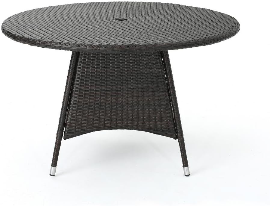 Noble House Corsica 48" Round Wicker Patio Dining Table in Brown Patio, Lawn & Garden