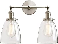 Vista 8 de PERMO Aplique doble vintage industrial antiguo 2 luces apliques de pared con cono ovalado pantalla de vidrio transparente (antiguo)