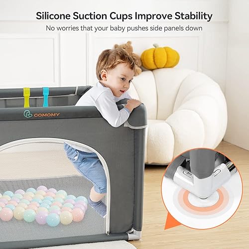 Miniatura 2 de COMOMY Corrales de juegos para bebés y niños pequeños, centro de actividades para bebés seguros y antideslizantes, diseño de malla completa, centro