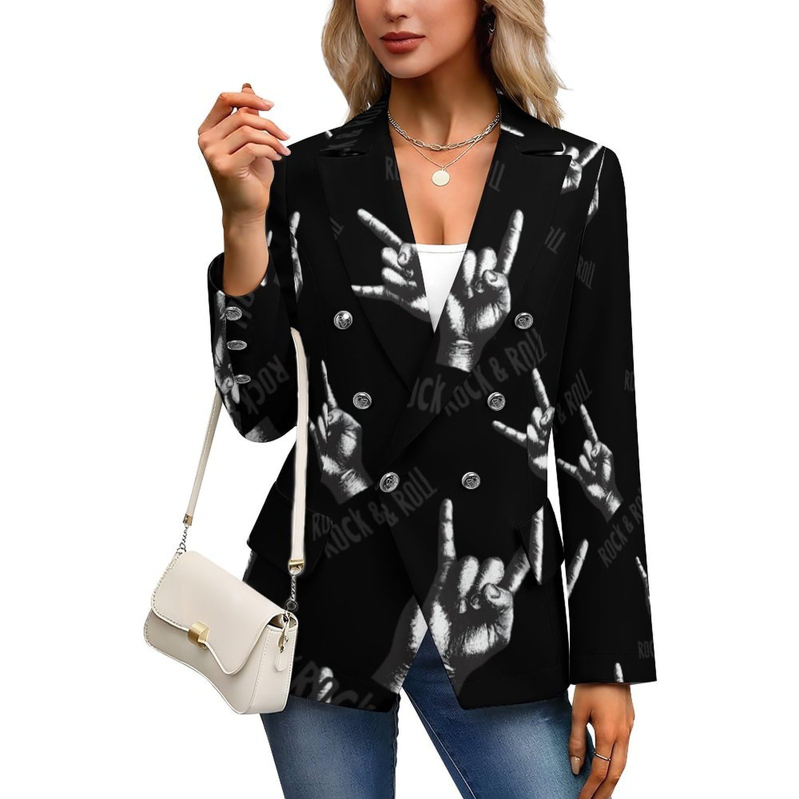 Rock and Roll - Giacca da donna con risvolto, elegante, per abbigliamento formale e casual