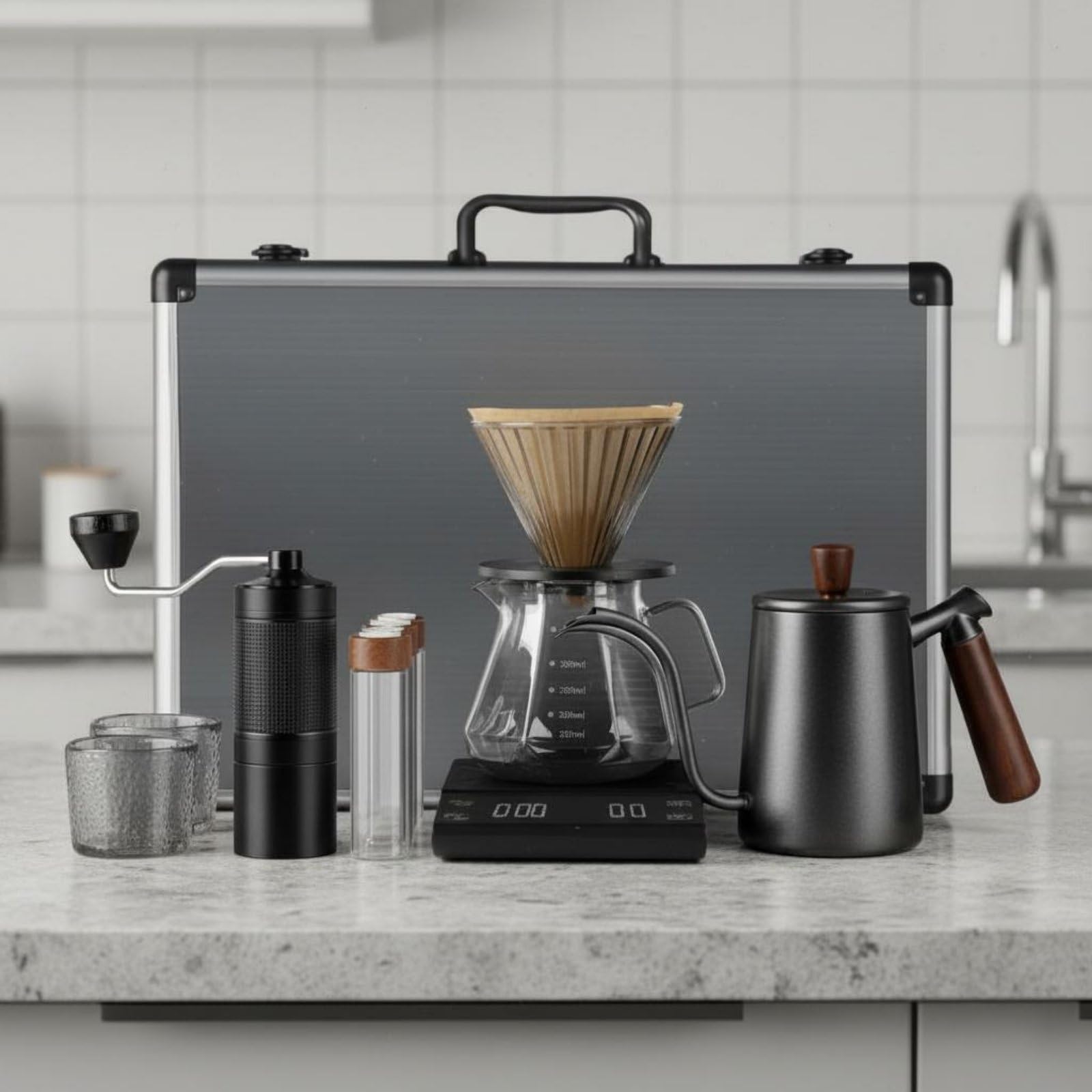 Qianly Juego de Café con Maletín Portátil Set de Café Filtro Manual para Viajeros, Exteriores, Oficina