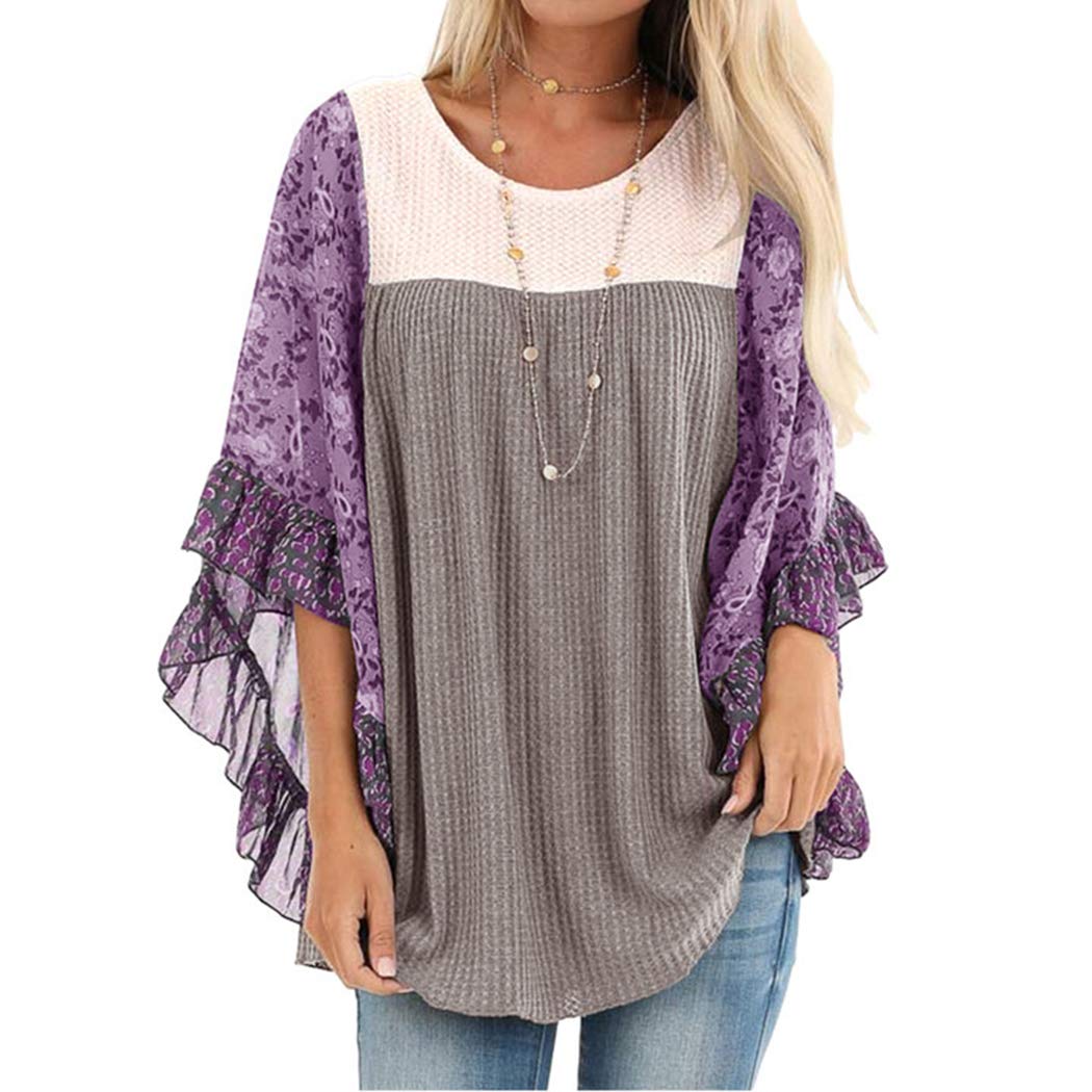 CASURESS Womens Floral Printed 3 4 Sleeve Shirt Batwing Loose Tops Blouses Pullover