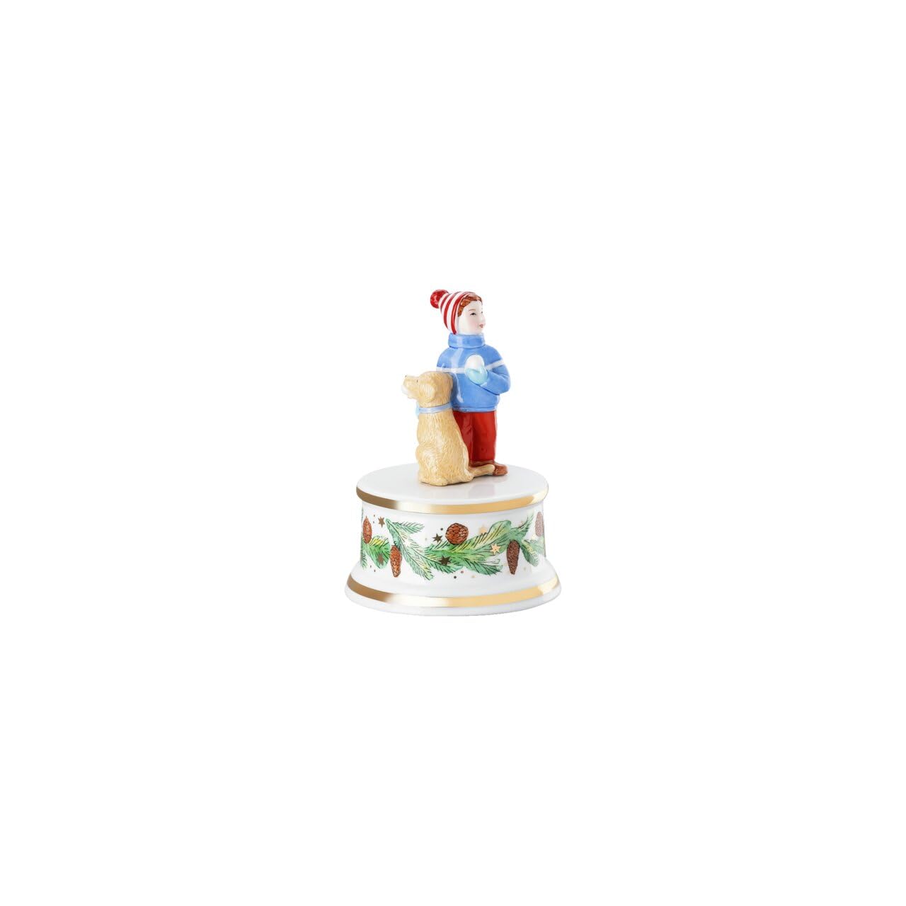 Hutschenreuther Collection de Noël 2025 « Jeux de Noël », Petite boîte à Musique, Hauteur : 12,5 cm, diamètre : 9 cm, mélodie : Votre Enfant Arrive