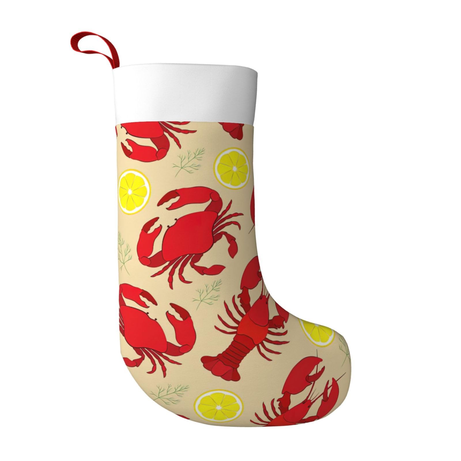 DEXNEL Lobster And Crab Christmas Socks Large Velvet Xtmas Stockings, Super Soft Xmas Stocks With White Plush Cuff, Decoration For Home Holiday Gifts