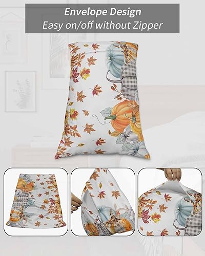 Miniatura 7 de Fundas de almohada de tamaño estándar de Acción de Gracias, 2 paquetes de fundas de almohada suaves para cama, sofá, cuerpo largo, con cierre de