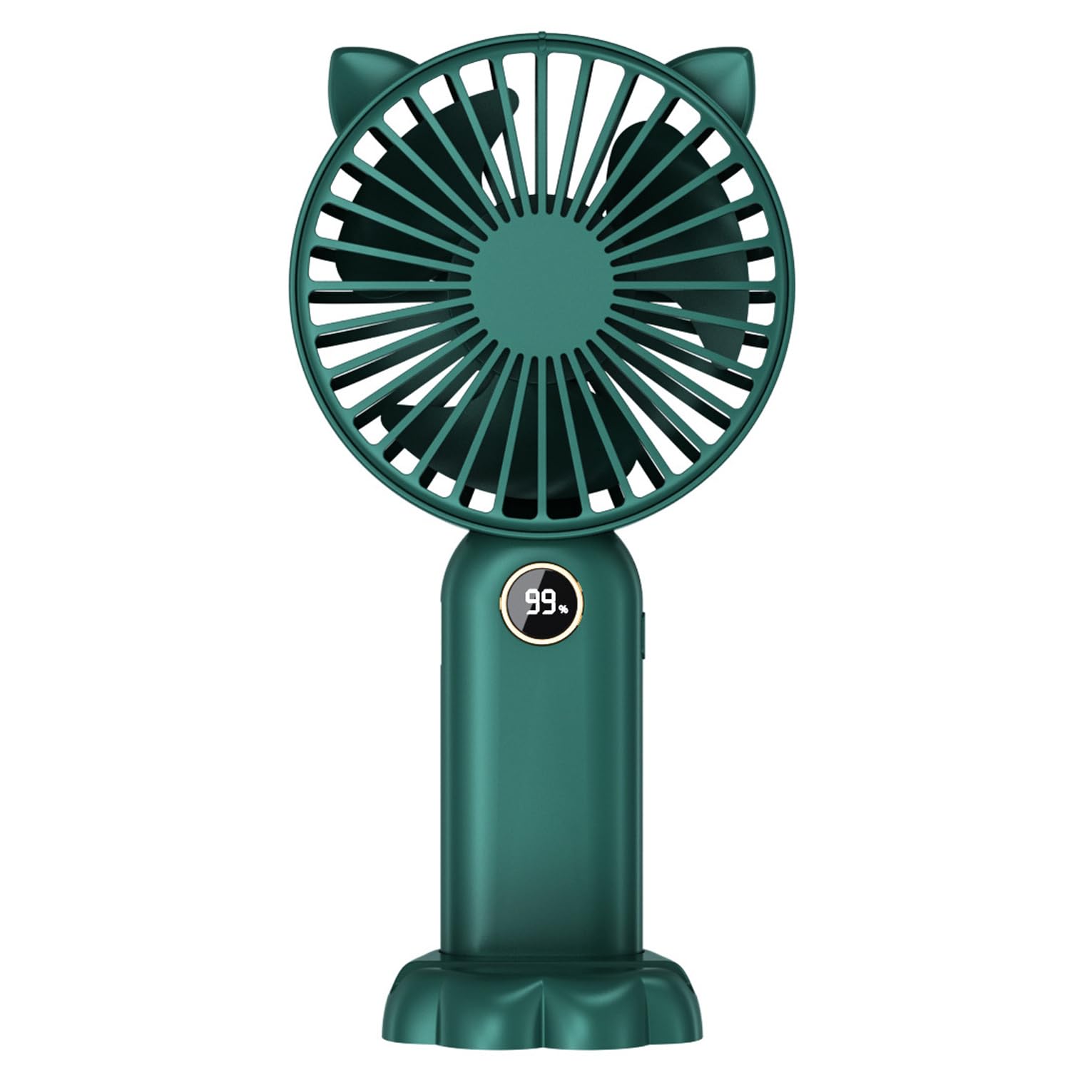 Leehui Mini Portable Hand Held Fan, Handheld USB Rechargeable Fans with 5 Speeds, Cute Cat LED Digital Display Small Desktop Fans With Base for Home Office Bedroom Travel (Green-)