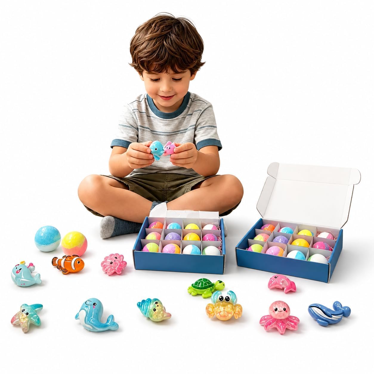 Bath Bombs Set with Ocean Animal Toys Inside for Kids Natural Bubble Bath Bombs Fizzy Colorful Bath Fizzies Surprise Toy Bath Gift Set 6-image-13