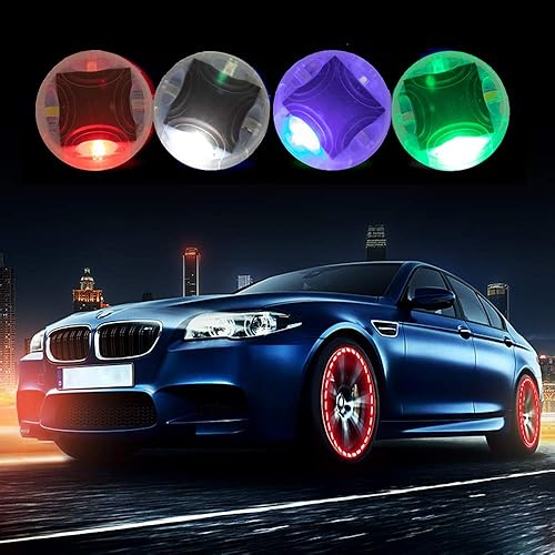 Car Tire Wheel Lights, 4Pcs Air Valve, Solar Valve Cap with Motion Sensors Colorful Flashing LED Light Gas Nozzle for Bicycle Motorcycles