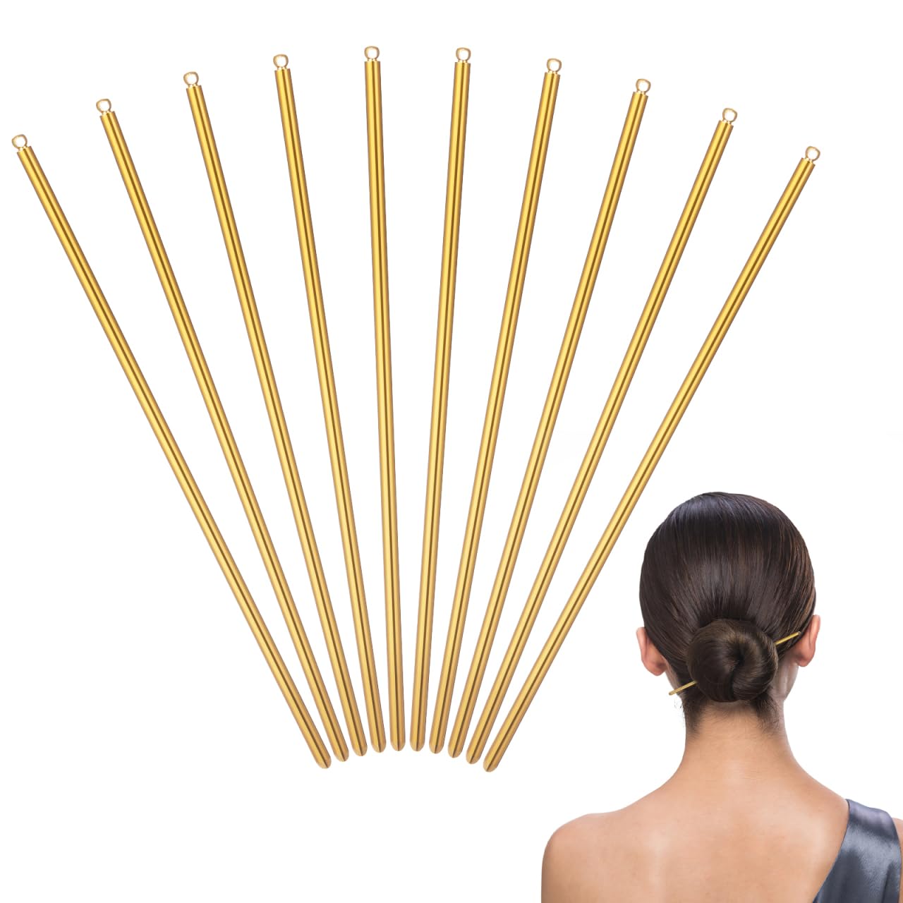 LALAFINA 10Pcs Copper Hair Sticks Metal Hairpins Shawl Pins Bun Hair Sticks Hair Chopsticks Diy Hole Hair Accessories for Girl Women 1 Count (Pack of 1) Golden