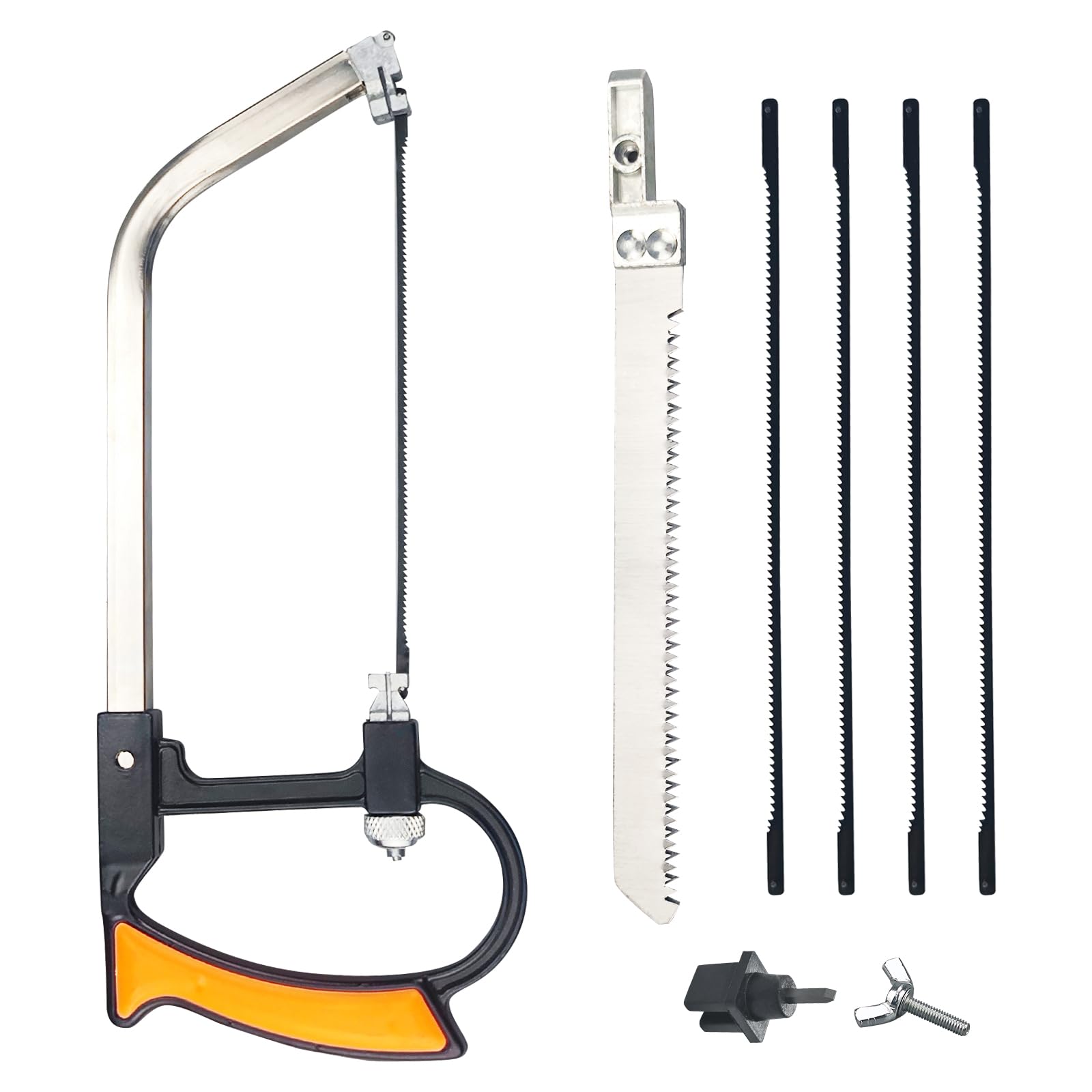 Mini Set Sierra de Mano con 5 Hojas de sierra de Acero HSS Juego de Sierra de Mano Juego de Sierra de Mano para Carpintería para Metal Cristal Azulejos Madera Plástico Multifuncional Serra de Arco