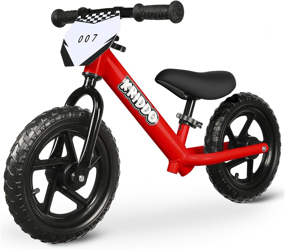KRIDDO Balance Bike Toddler No Pedal Bicycle for 24 Months to 5 Years Old 12" Kick Bike Balance High Stability with Customized Plate (3 Sets of Stickers) 2-3 Years Old Boys Girls