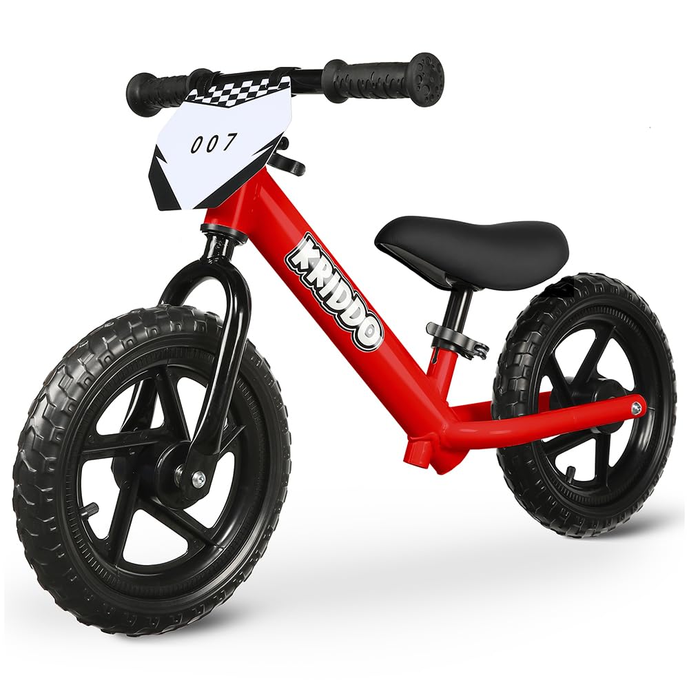 KRIDDO Balance Bike Toddler No Pedal Bicycle for 24 Months to 5 Years Old 12" Kick Bike Balance High Stability with Customized Plate (3 Sets of Stickers) 2-3 Years Old Boys Girls