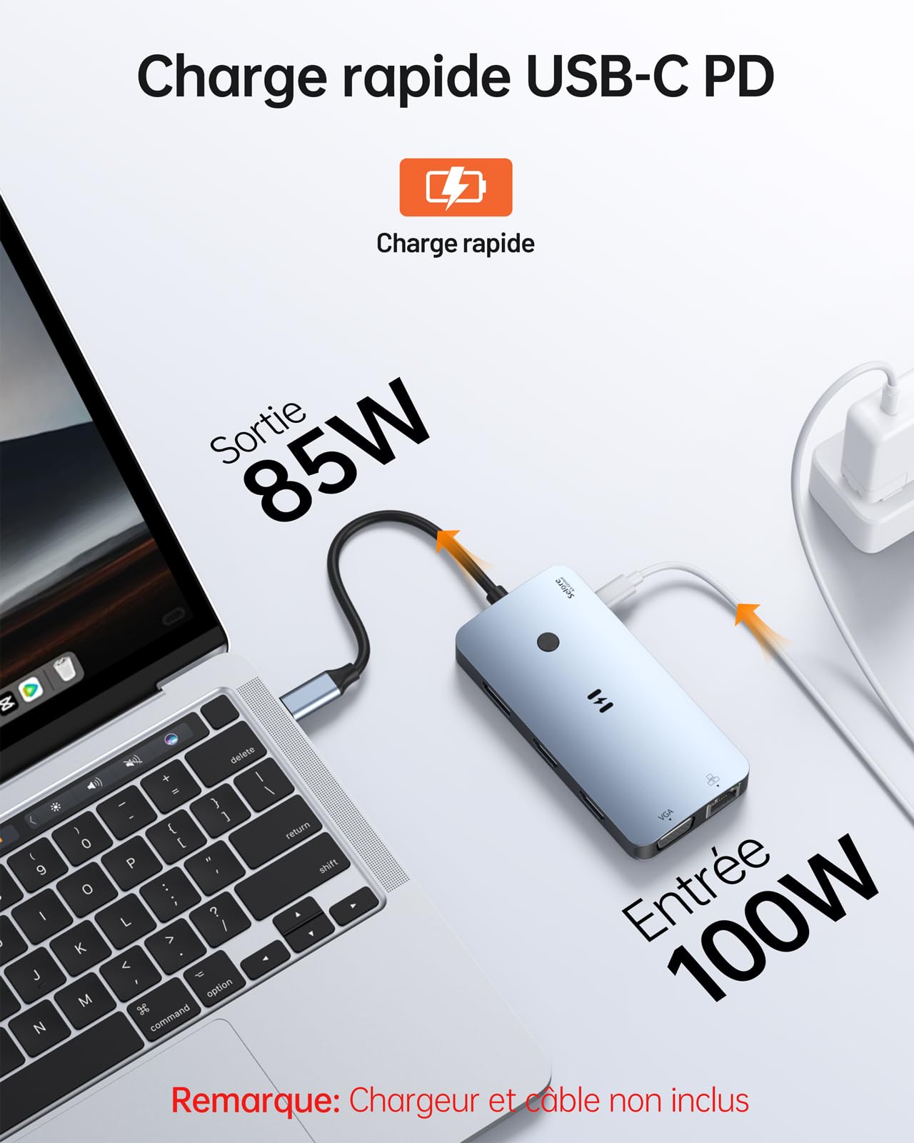 Station d'accueil USB C 4 Moniteurs pour Ordinateur Portable, 9 en 1 Docking Station USB C avec Double HDMI, DisplayPort, VGA, Ethernet 1Gbit/s, PD 100W, 3 USB A/C 3.0 HUB USB C pour Dell HP