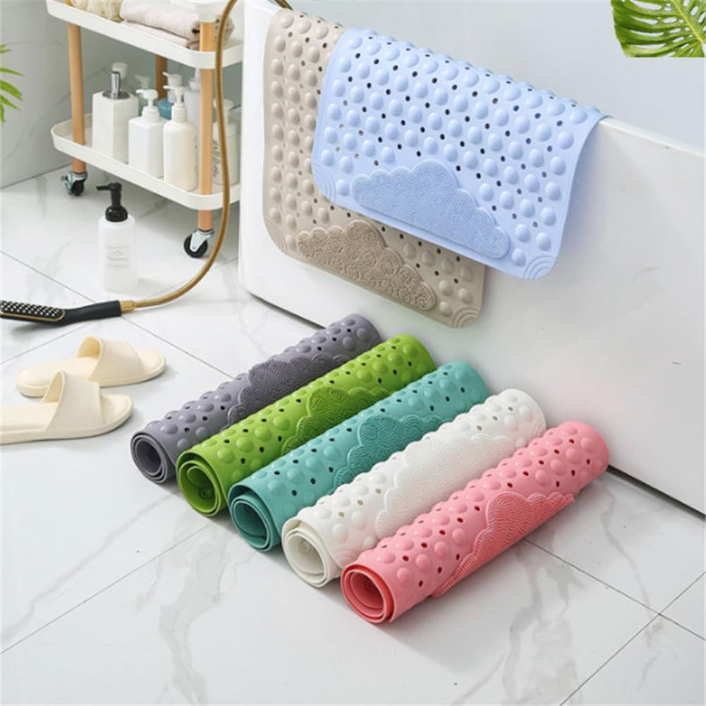 Morbuy Tapis de Bain Antidérapant pour Enfants Tapis de Douche avec Ventouse Lavable en Machine Tapis de Baignoire en PVC avec Trous Drainage (80x50cm,Vert