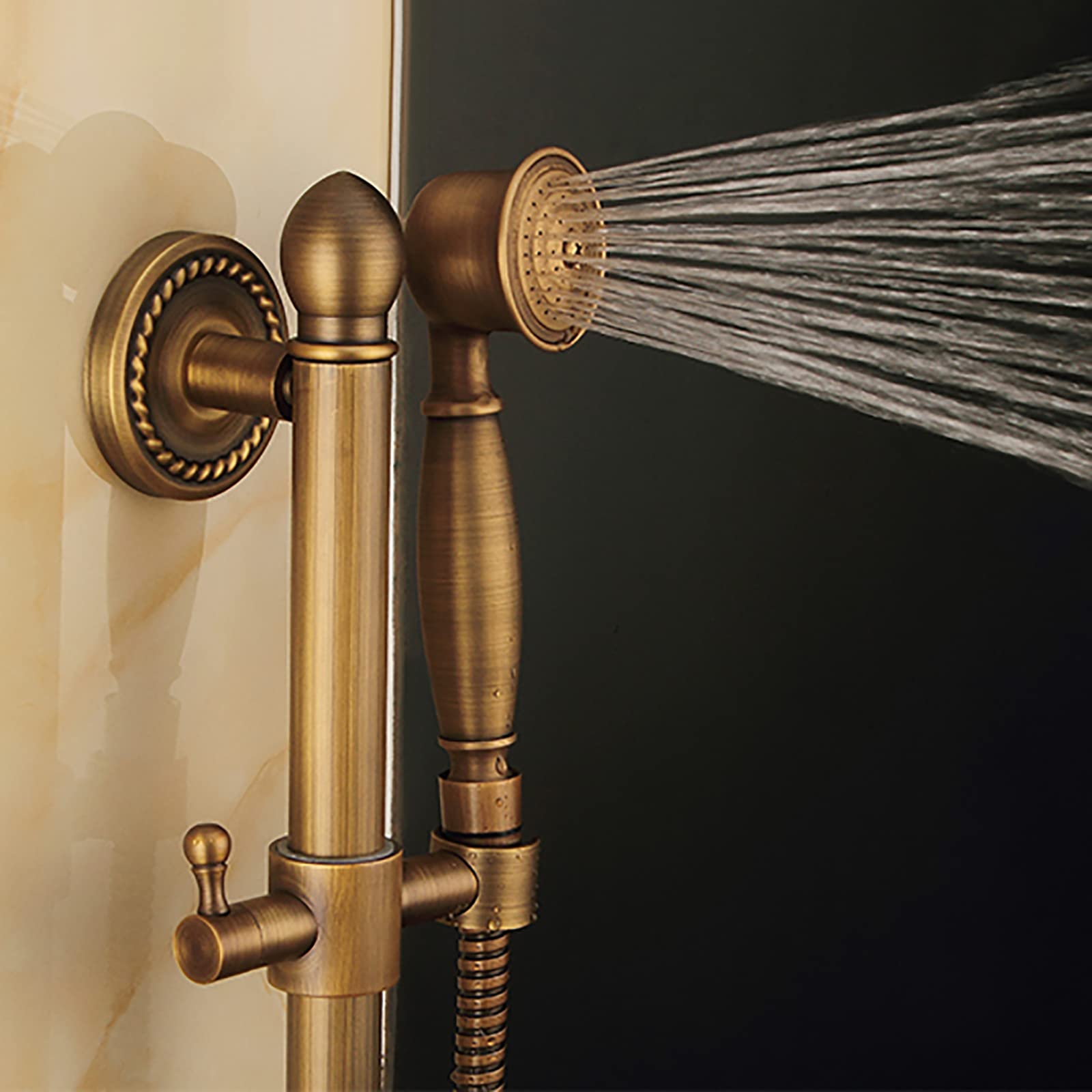 Asta Saliscendi Doccia in Ottone Antico, Completo da Parete Regolabile con Tubo 1.5M (150 cm), Supporto Regolabile, Type a