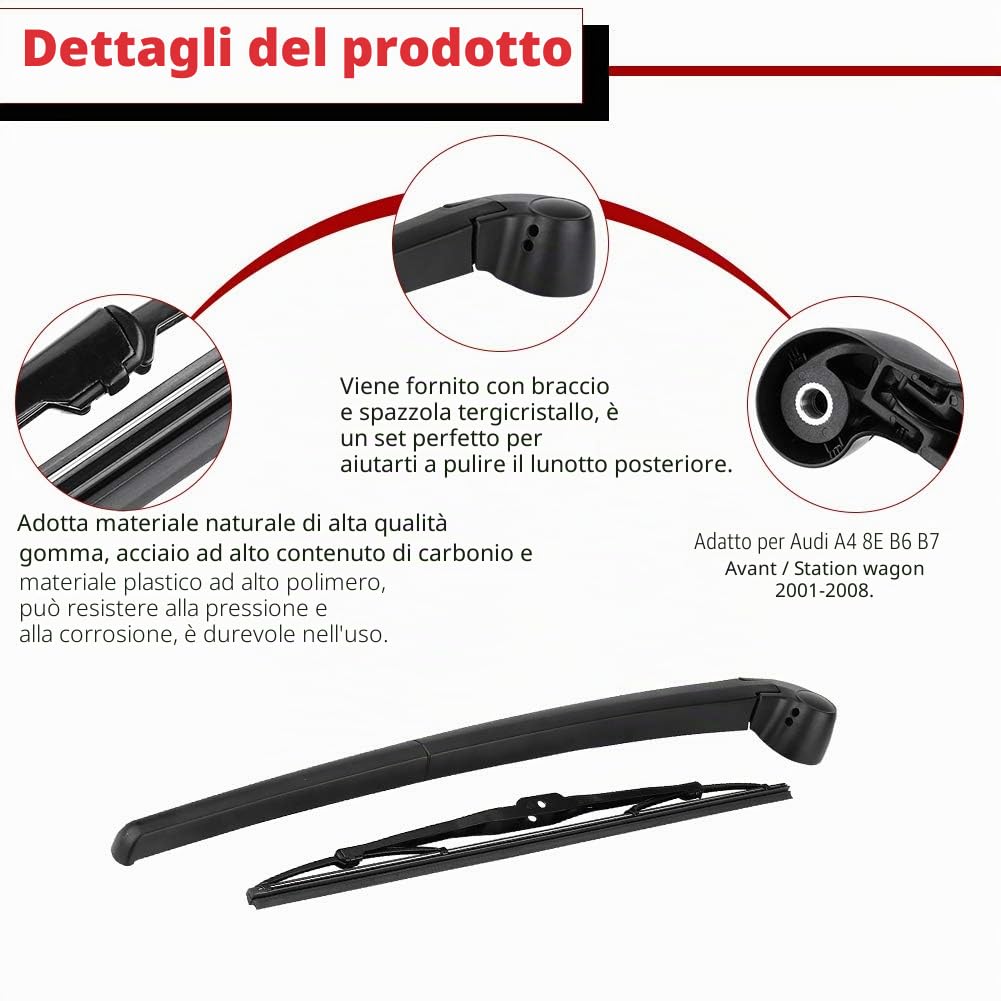 Kit braccio tergicristallo posteriore, braccio tergicristallo posteriore e set di spazzole per 8E B6 B7 Avant/Estate 2001-2008