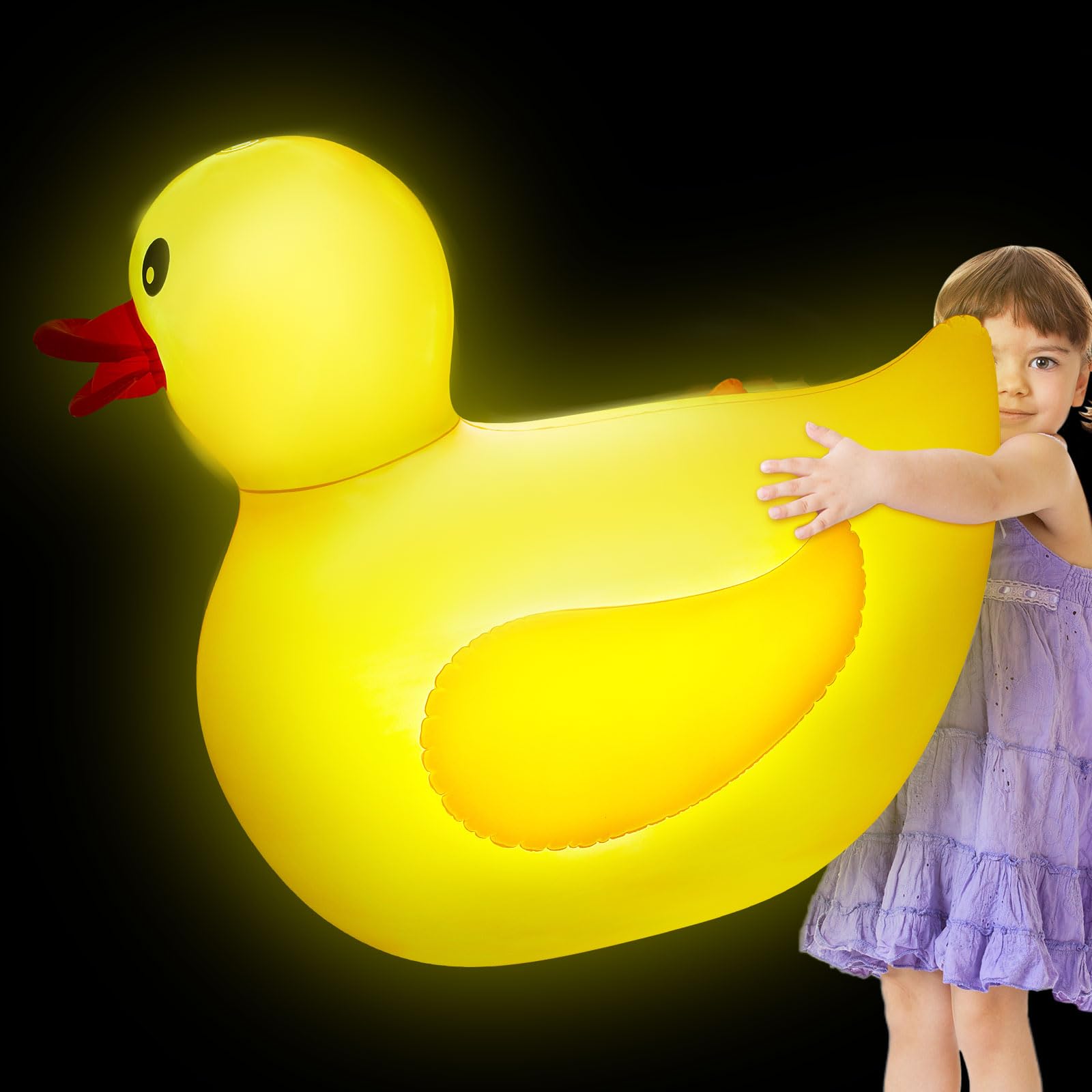 Hungdao 1 Pack 4 Feet Inflatable Duck Pool Float with LED Lights Giant Inflatable Floaties Glow in The Dark Blow up Large Rubber Duck for Summer Pool Beach Party Decoration