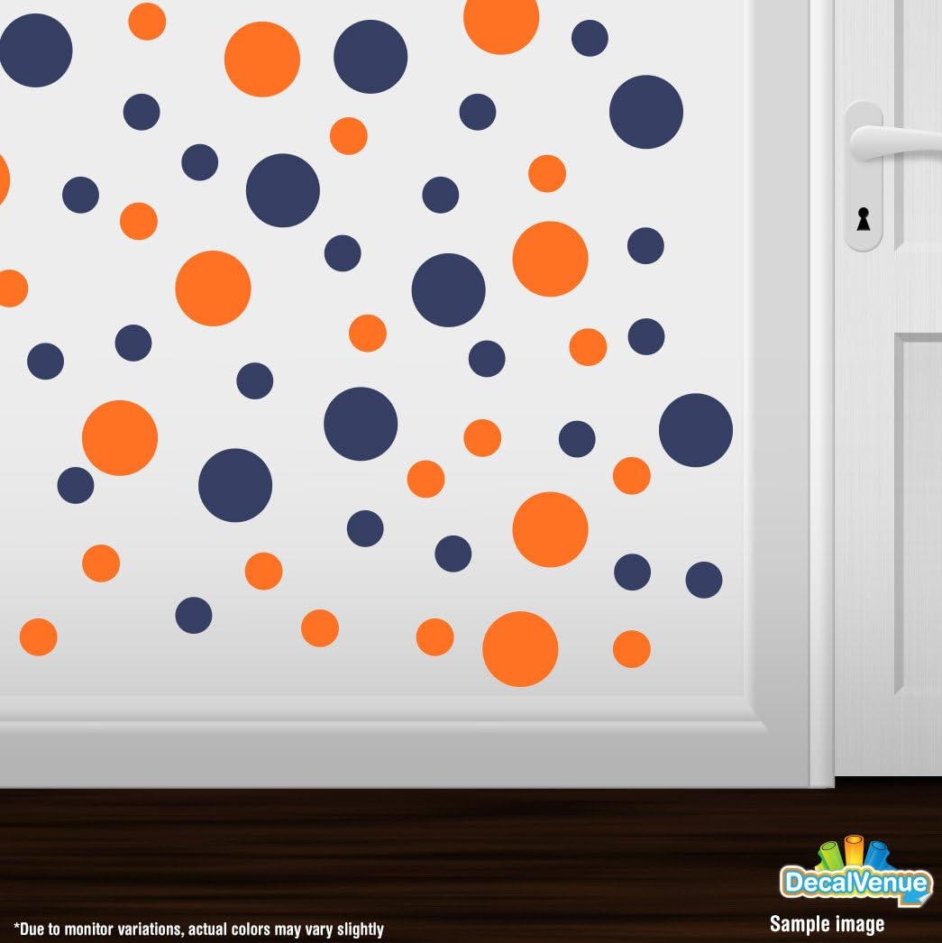Orange/Navy Blue Vinyl Wall Stickers - 2" & 4" Circles (30 Decals)