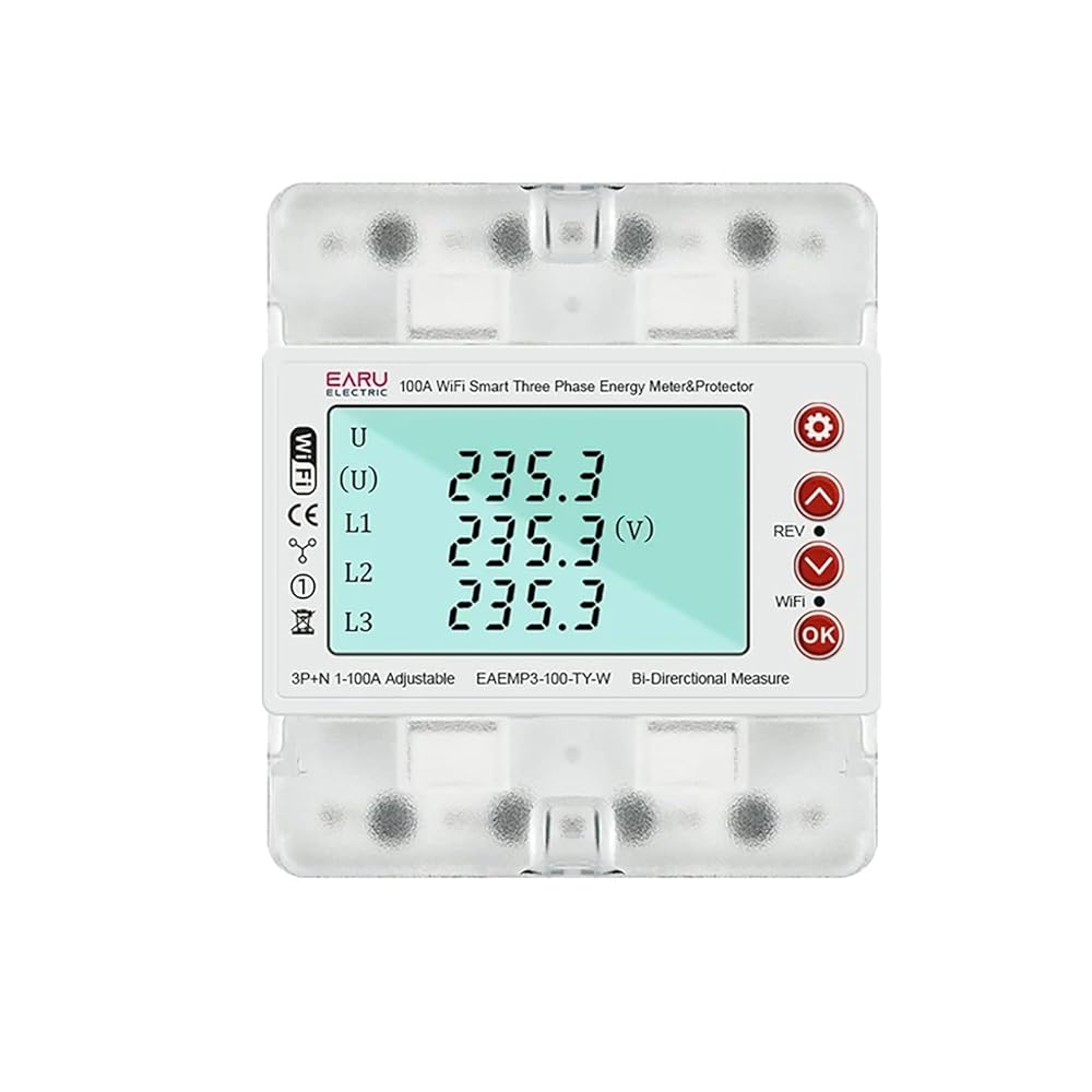 3 Phase AC380V 100A Tuya WiFi Smart Bi-Directional Energy Power kWh Meter Over Under Voltage Current Protector Relay Switch Current Limit Phase Squence Protector Voice Remote...