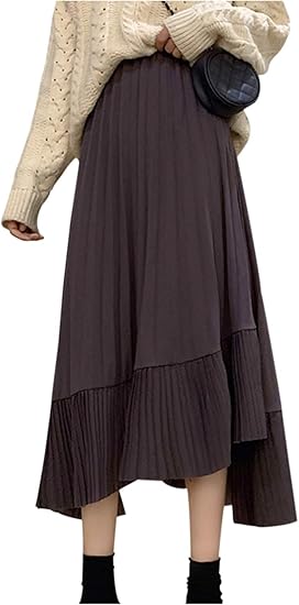 Amazon Co Jp ネコート Nc244gy ロングスカート マキシスカート プリーツスカート スカート ボトムス ティアード フリル リブ プリーツ 無地 とろみ ロング 丈 シック クラシカル フェミニン デザイン ファッション カジュアル 体型カバー 着痩せ 服 洋服 通勤 通学