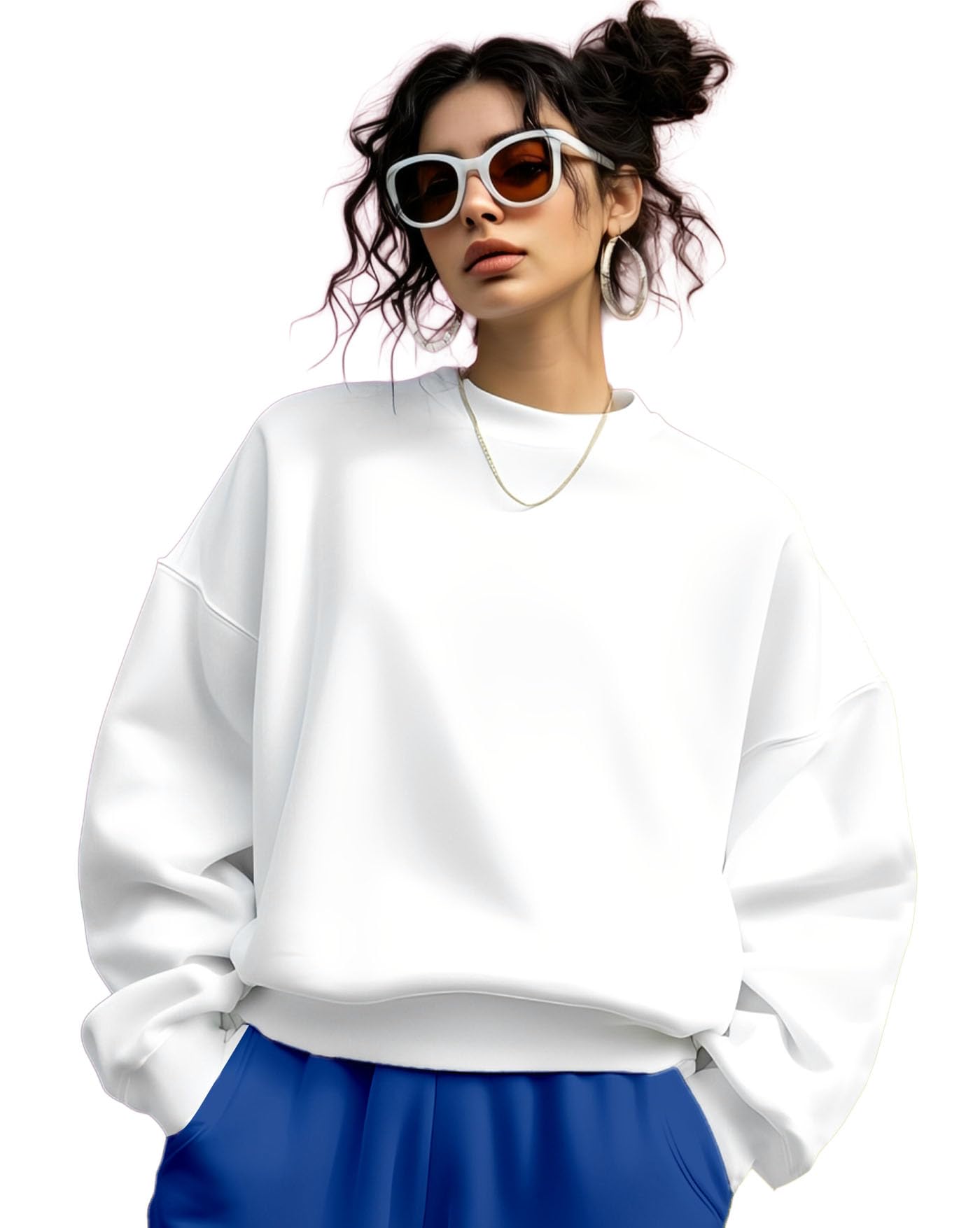 Womens's Fleece Oversize Solid Pattern Sweatshirt-image-19