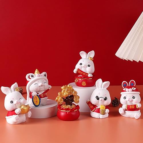 Miniatura 3 de 3 figuras de conejo del zodiaco chino en miniatura, estatuas de conejo, año de conejo, Fengshui, árbol de dinero, adorno para Año Nuevo, hogar,