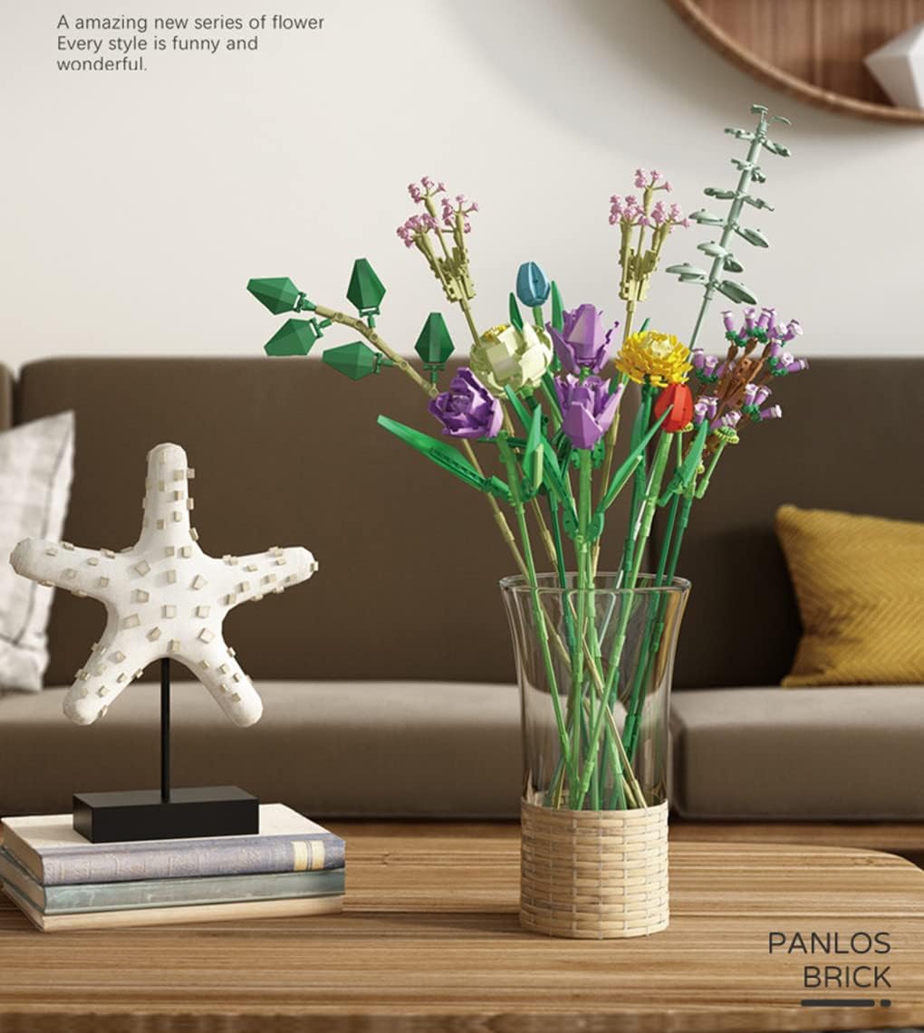 Flowers Bouquet Building Set, DIY Artificial Flower Bouquet Set, Indoor Home Decor Display, Unique Creative Birthday Gifts for Women, Boys and Girls
