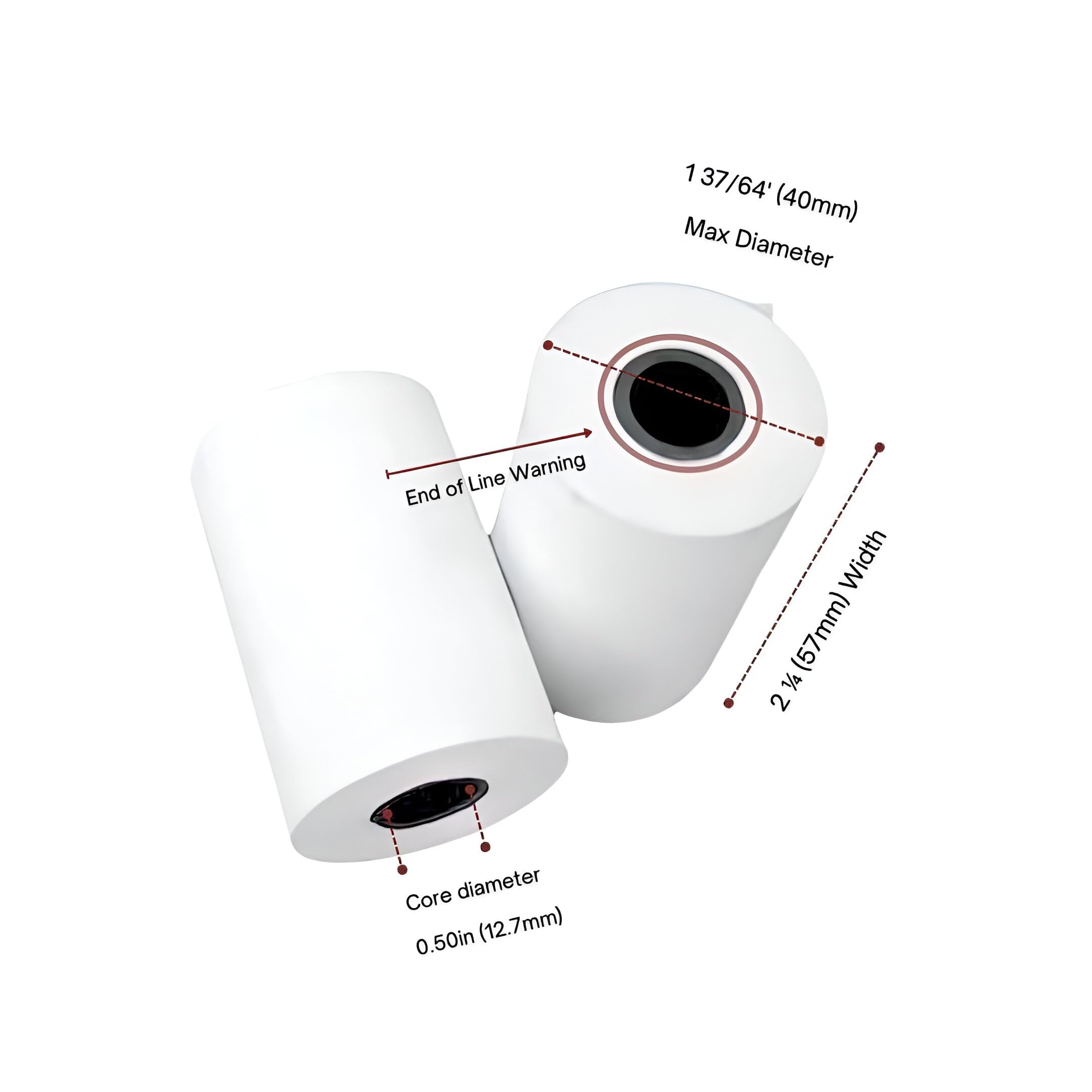 Rollos de papel térmico de 2 1/4 pulgadas x 50 pies, sin BPA, se adapta a todos los terminales de tarjetas de crédito de 57 mm, mini rollo de papel de impresora térmica de recibos de 2 1/4 pulgadas x