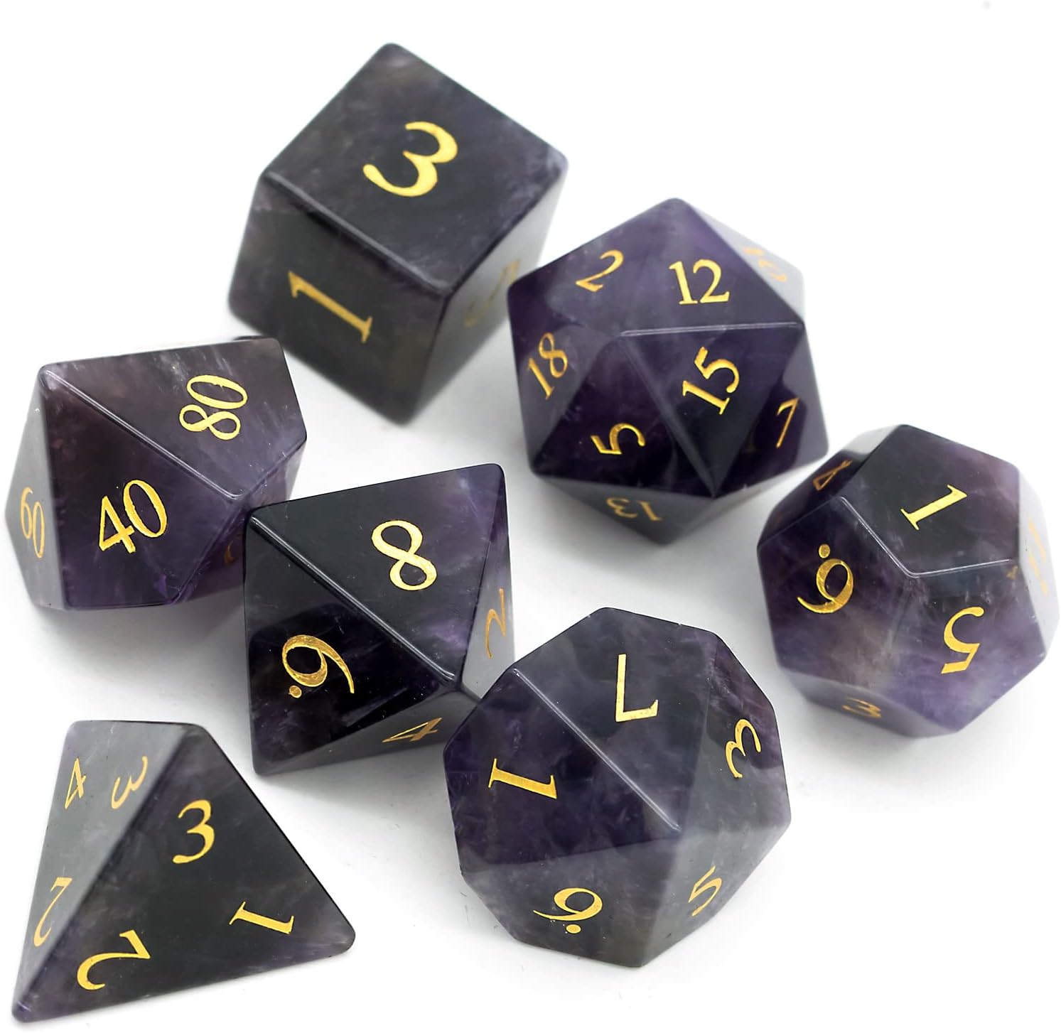 UDIXI Amethyst Gemstone Dice Set D&D Crystal Stone DND Dice with Gift Case for Role Playing Games Tabletop Games (Amethyst)