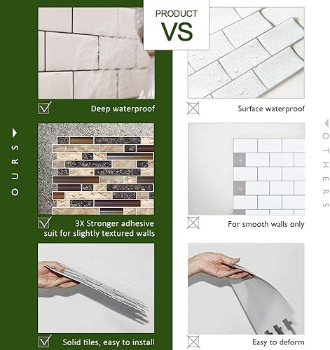 Vista 153 de STICKGOO - Azulejos autoadhesivos para loseta en muro, 12 x 12 pulgadas, azulejos autoadhesivos para loseta en muro de cocina y baño