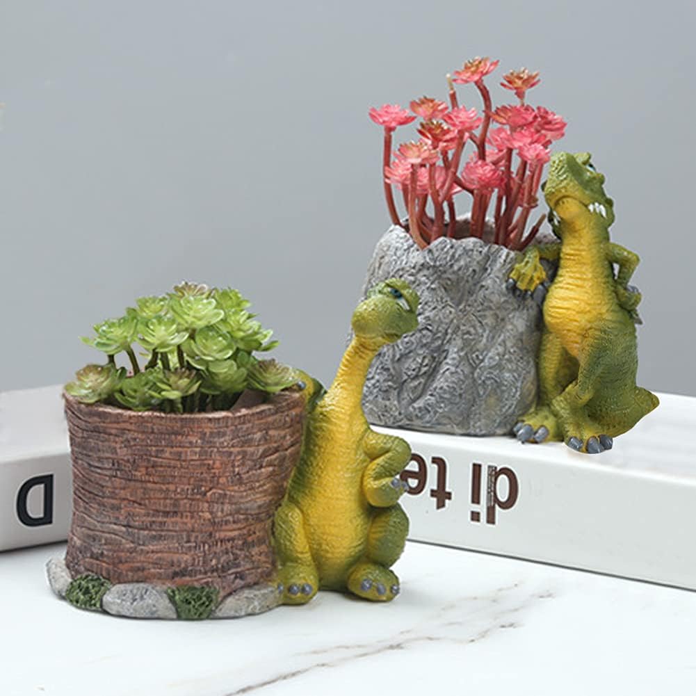 Cartoon Resin Dinosaur Planter Succulent Planter Pot Flower Planter Vase Plants Container Ornament for Home and Office Decoration (Tanystropheus)