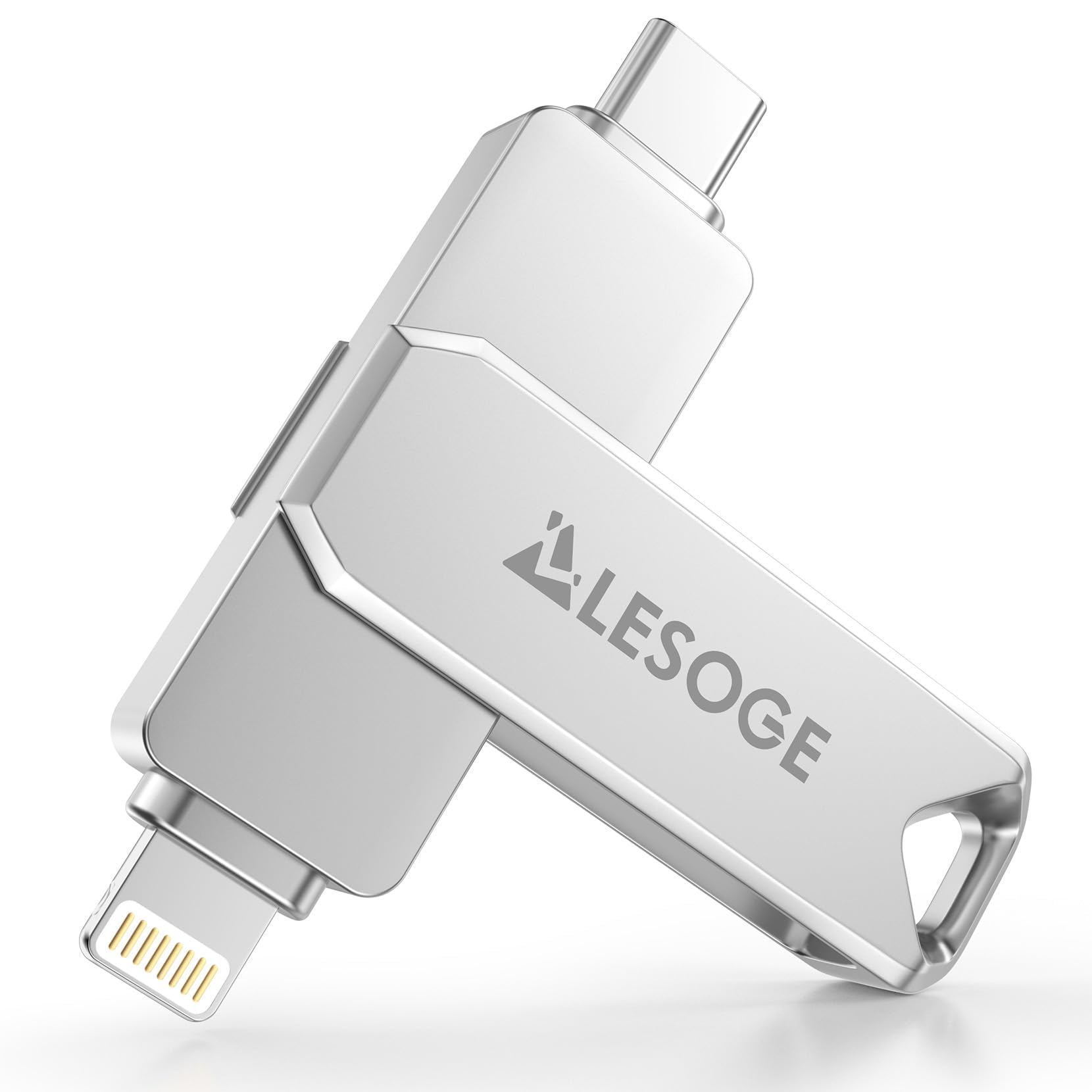 LESOGE Chiavetta USB 512GB per iPhone MFi, 3 connettori USB 3.0 Argento | Memoria Esterna per iPhone, Lightning, USB-A, USB-C per iPad, Android, PC. Salva foto, Video e Documenti con Crittografia.