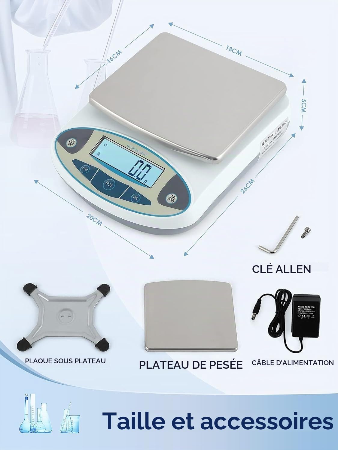 CGOLDENWALL Balance Analytique 5000g X 0,1g, Balance Labo Plateau Inox | Balance de Laboratoire Précision, Comptage, Tare & 13 Unités, Pré-Calibrée Prête à L'emploi, pour Lab, Industrie, Bijouterie