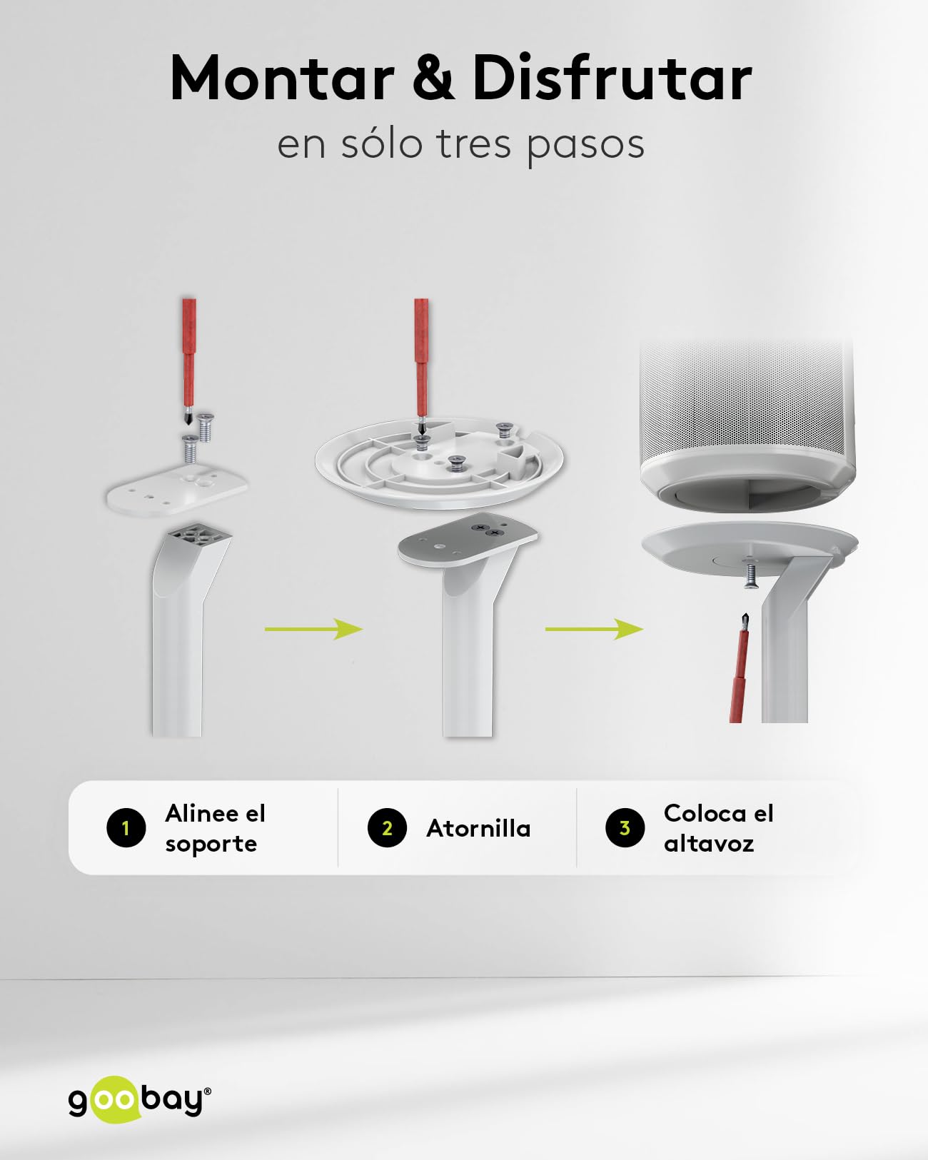 goobay Soporte Altavoz para Sonos Era 100 - Altura 71,5 cm - hasta 3 kg - Acero Blanco - Gestión de Cables - 71983