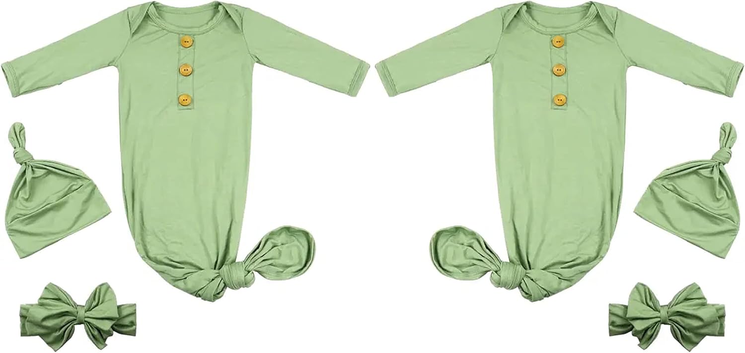 Aslana Infant Knotted Gown with Hat & Headband for Baby Girls & Boys unisex, Soft Silky Rayon Viscose from Bamboo, 0-3 Months