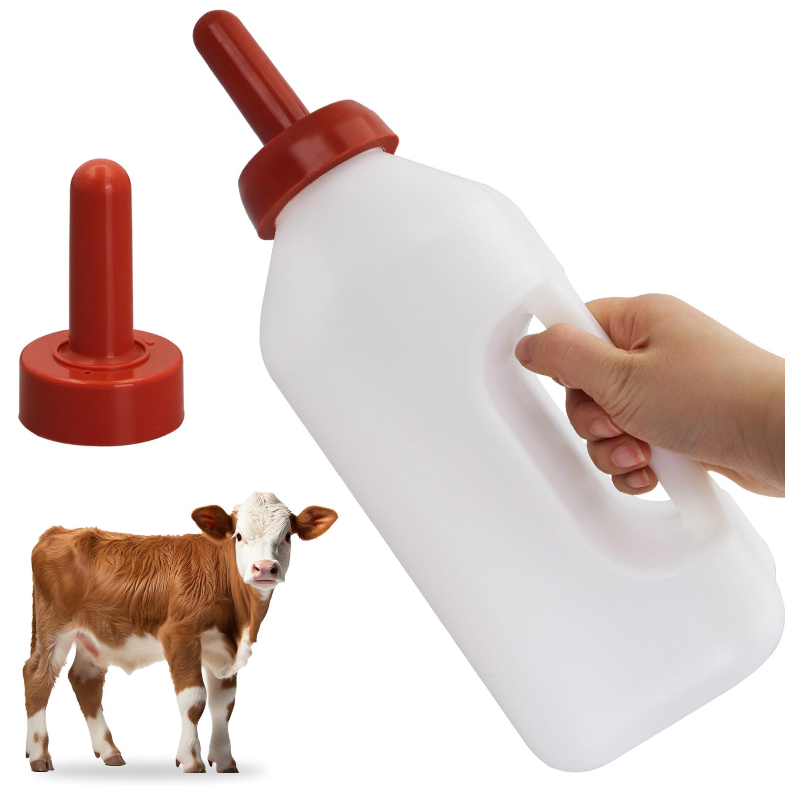 2 Quart Calf Nursing Feeding Bottle with a Replacement Nipple, Calves Nursing Milk Feeding Bottle with Handle Livestock Supplie