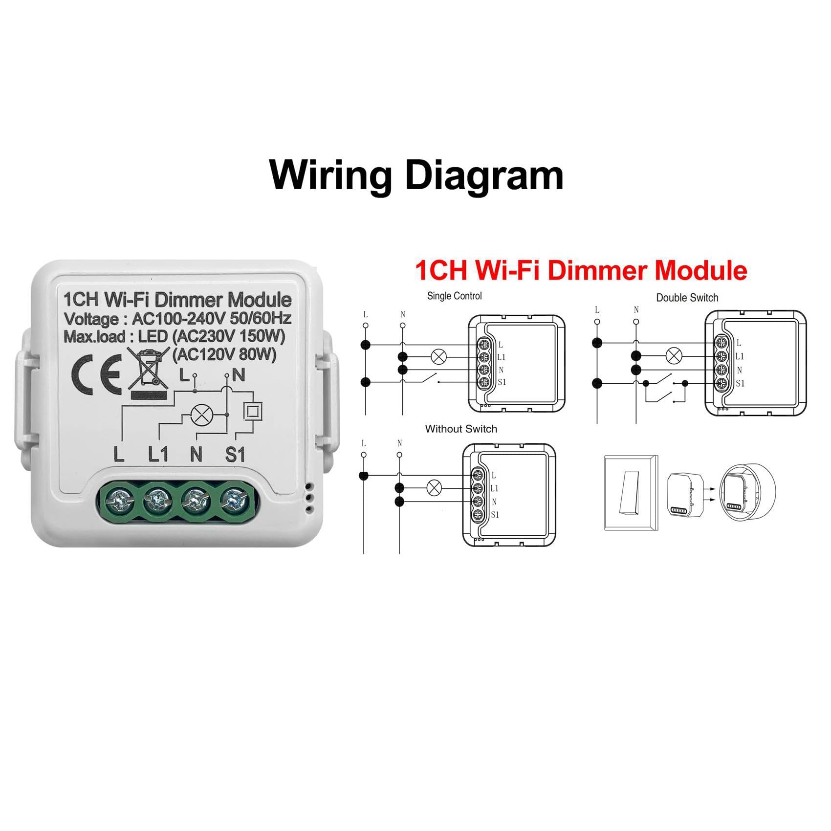 2X Tuya Wifi Smart Dimmer Switch Modulo 10A Supporto Controllo un 2 Vie 1 Gang Compatibile per Home Smart Life App