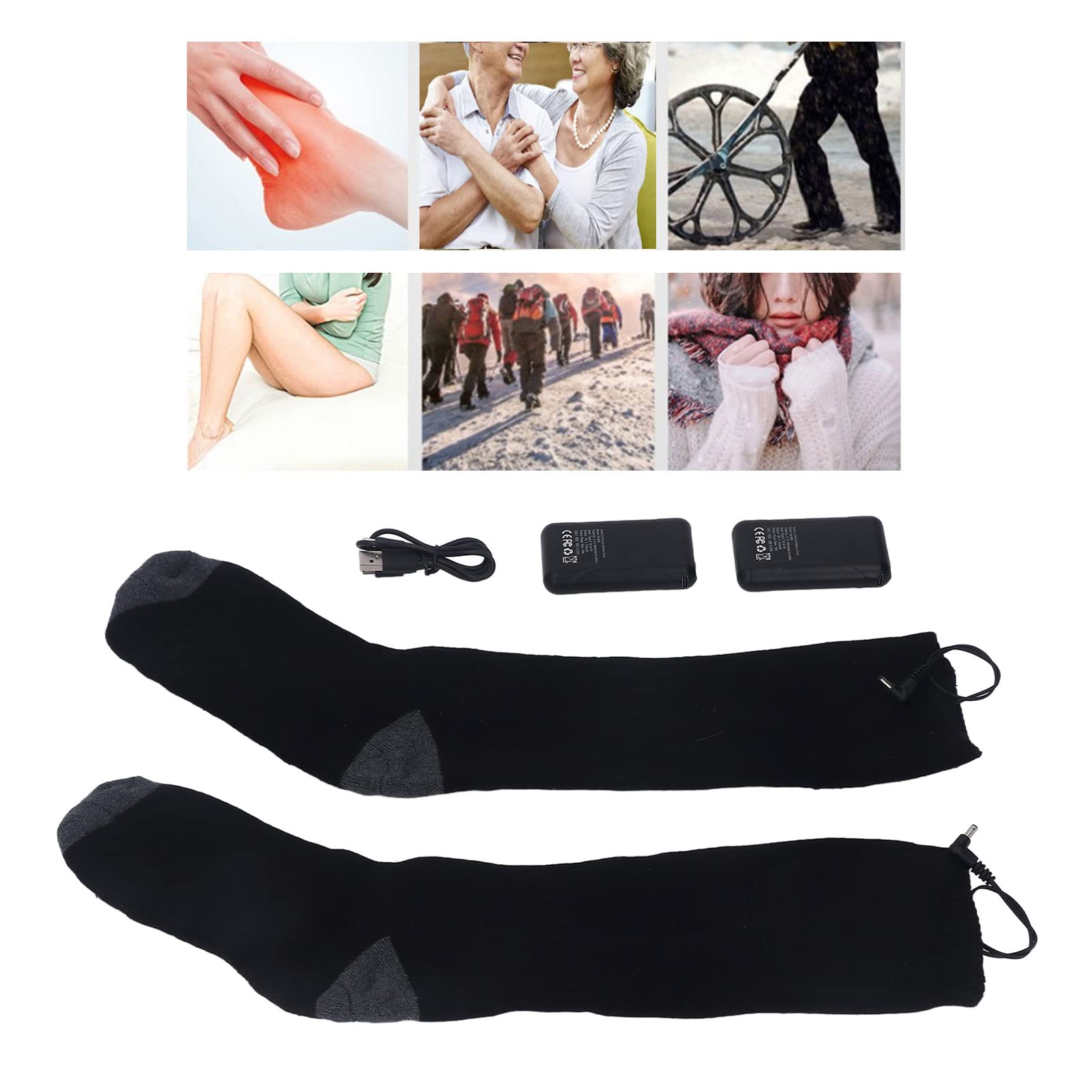 Chaussettes Chauffantes, Chaussettes électriques Chaudes d'hiver, Chauffage à Semelle Complète, Chargement USB avec Grands Chauffe-Pieds, Contrôle de la Température à Trois
