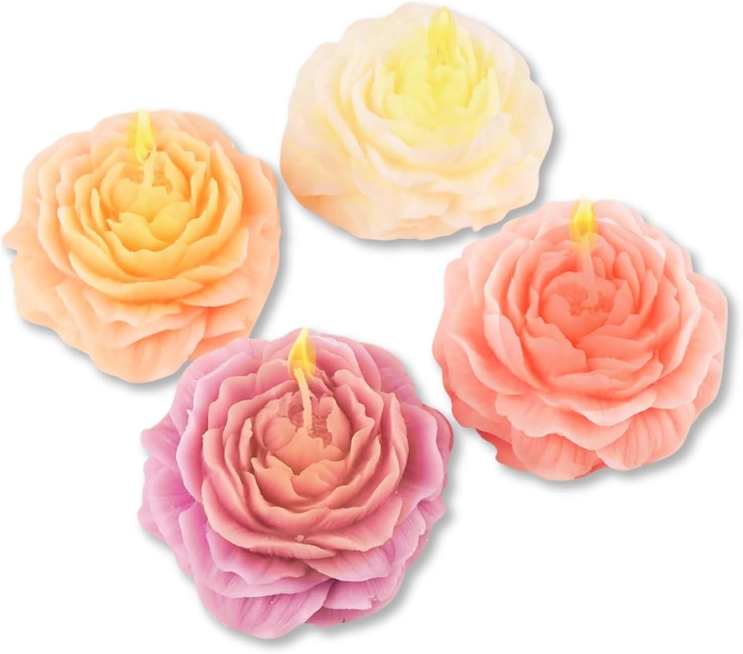 BelugaDesign Peony Rose Candles | Cute Aesthetic Scented Flower Shape Pastel Pink White Purple | Kawaii Soy Wax for Women Gift Set Bundle 4 Pack
