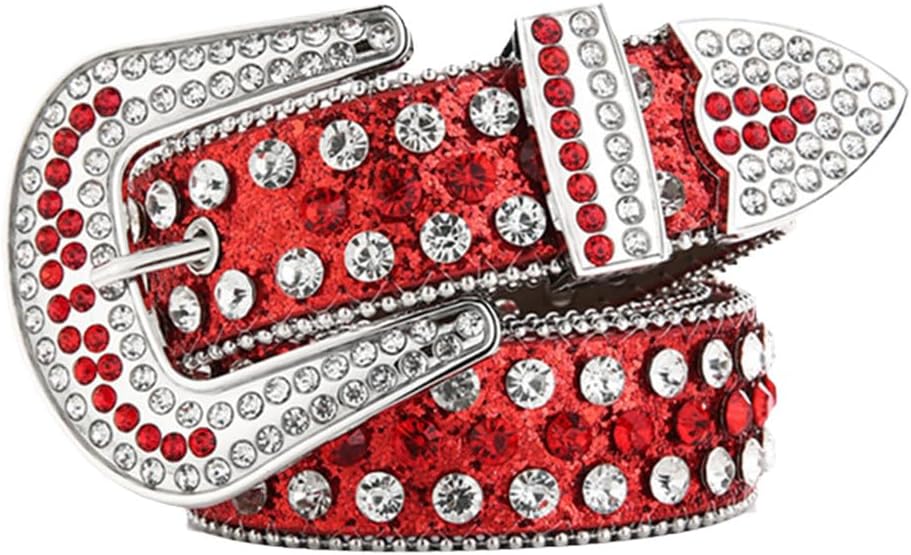 Shiny Silver Leather Belts For Women Western Rhinestone Studded Belt Men Vintage Diamond Buckle Belt For Jeans