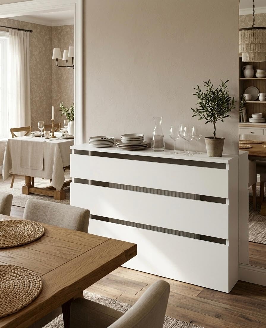 Cubre Radiador Blanco Moderno Modelo Hermes | Mueble Cubreradiador en Kit de Fácil Montaje | Melamina de Alta Resistencia al Rayado | Medidas 60cm / 90cm / 120cm / (120x83,5x19,5cm)
