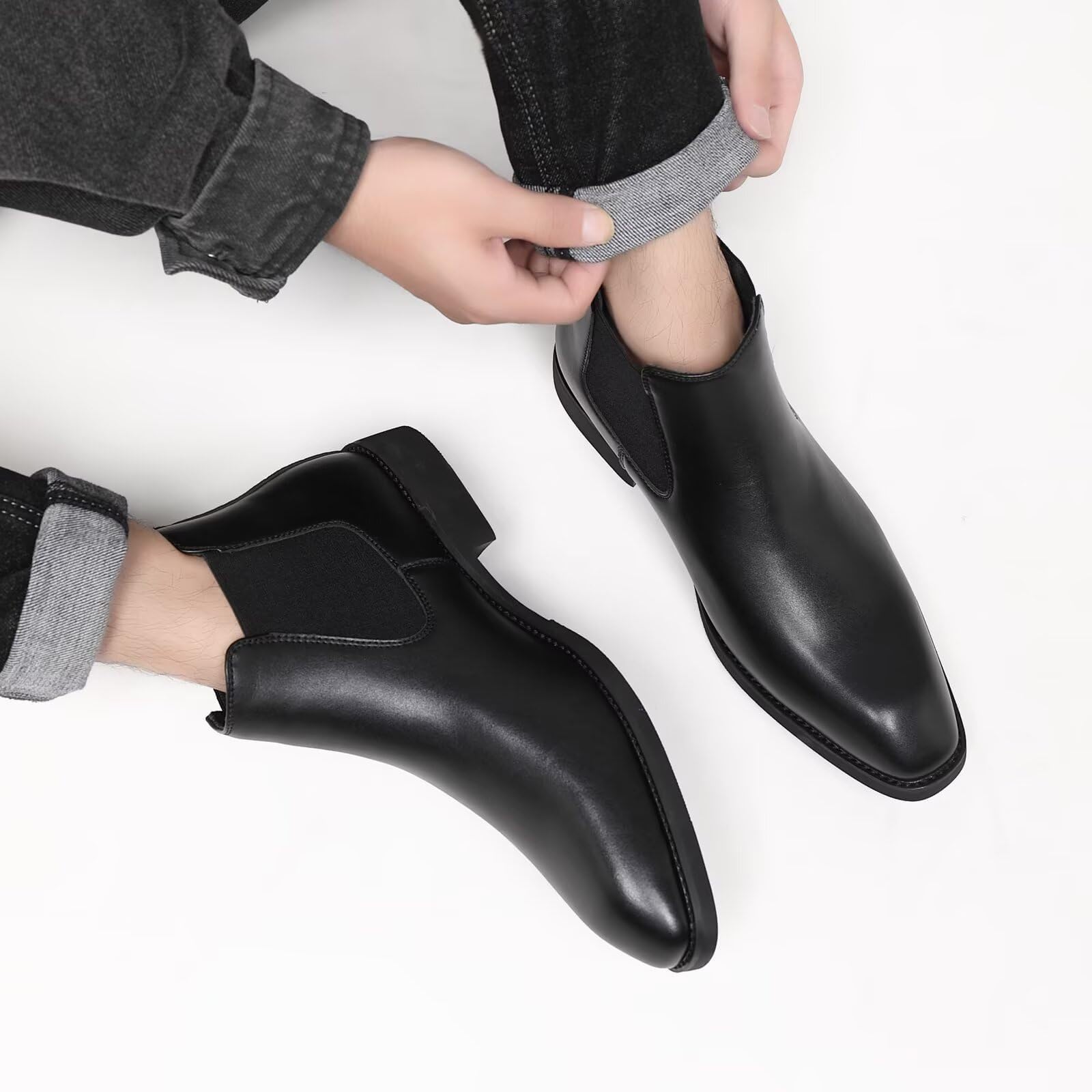 SANNAX scarpe da uomo Chelsea boots Stivaletti vintage alla moda Business high-top casual da uomo Mocassini formali